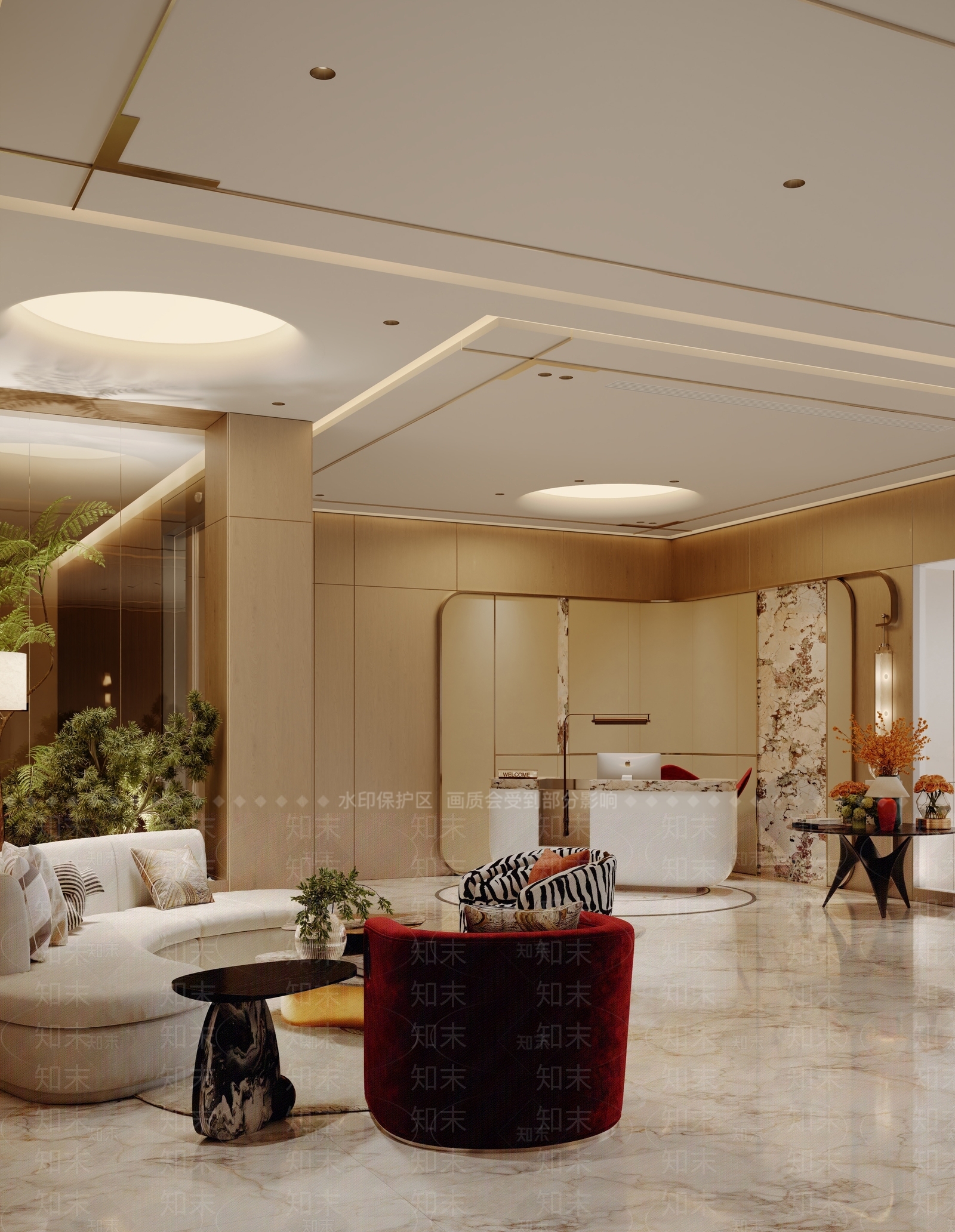 现代轻奢办公大堂SU模型下载【ID:1199455878】