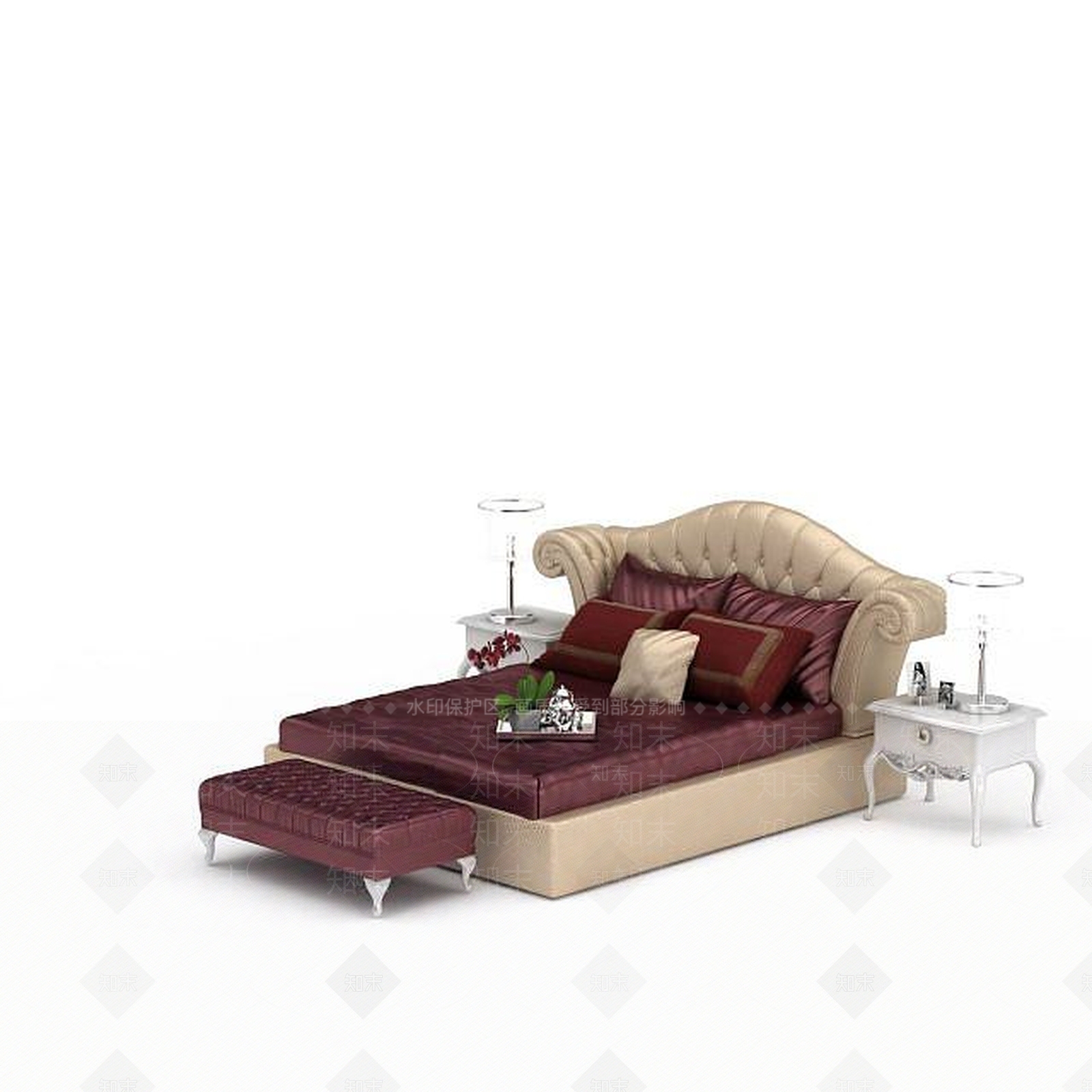 美式双人床3D模型下载【ID:1199463936】