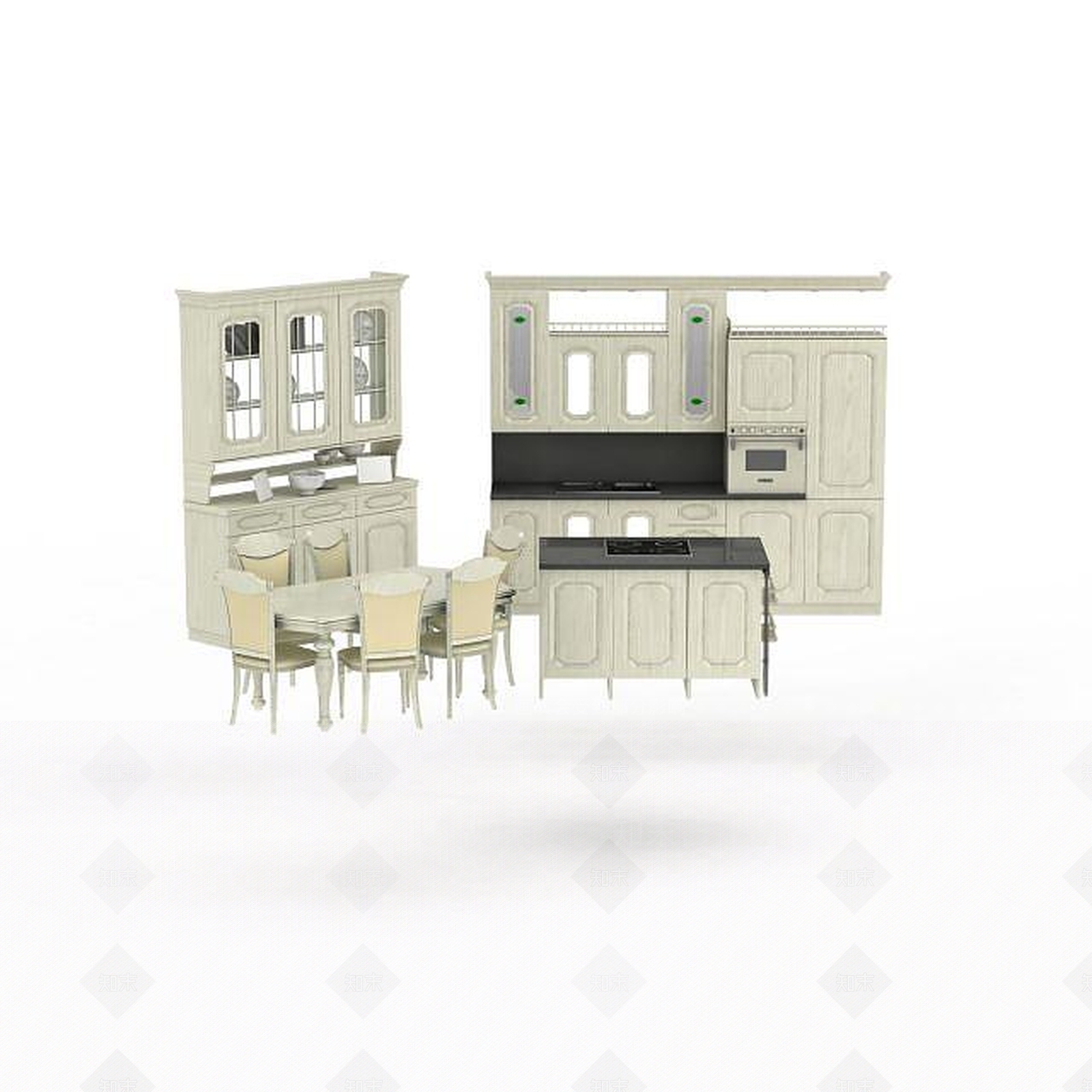 欧式古典欧式橱柜组合3D模型下载【ID:1199466430】