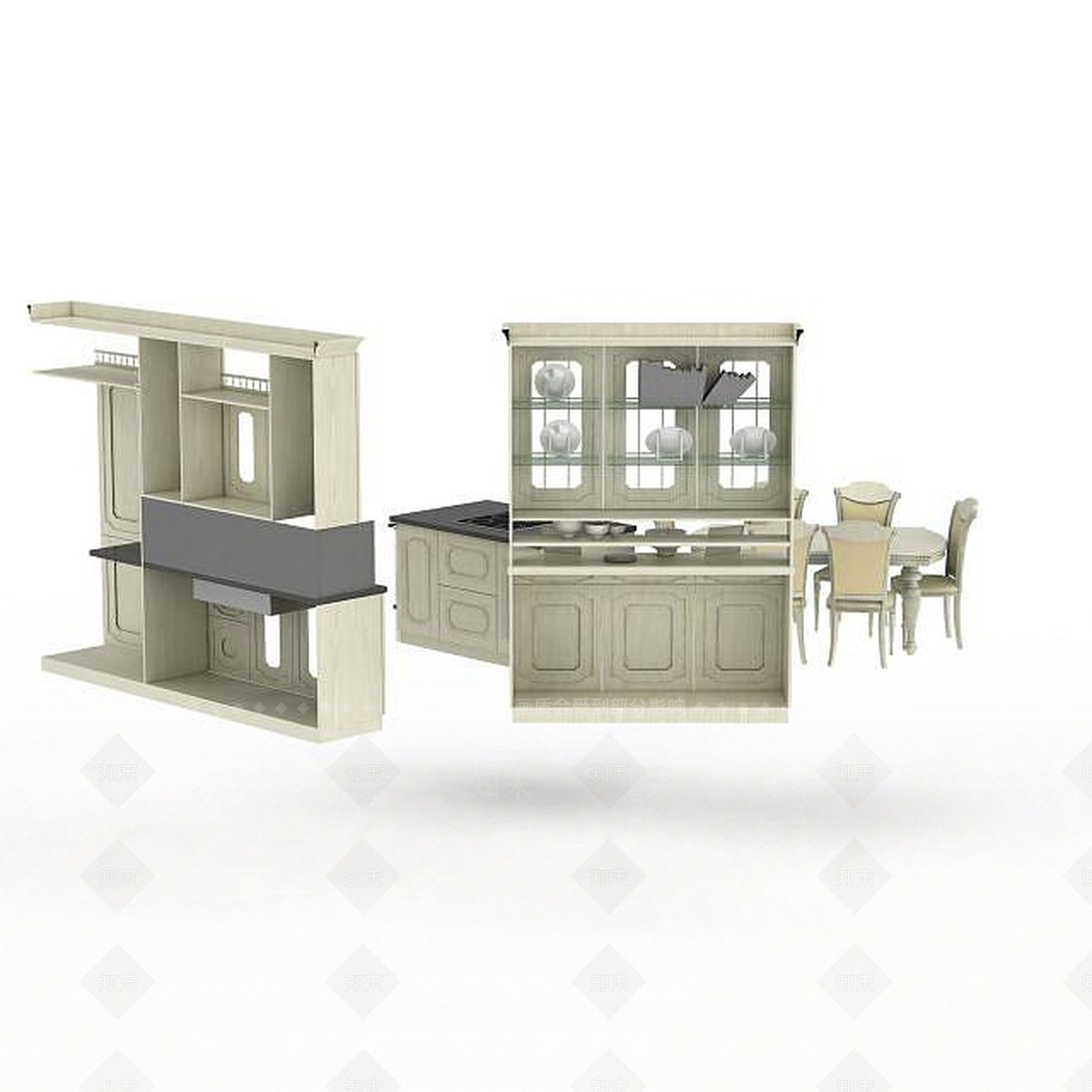 欧式古典欧式橱柜组合3D模型下载【ID:1199466430】