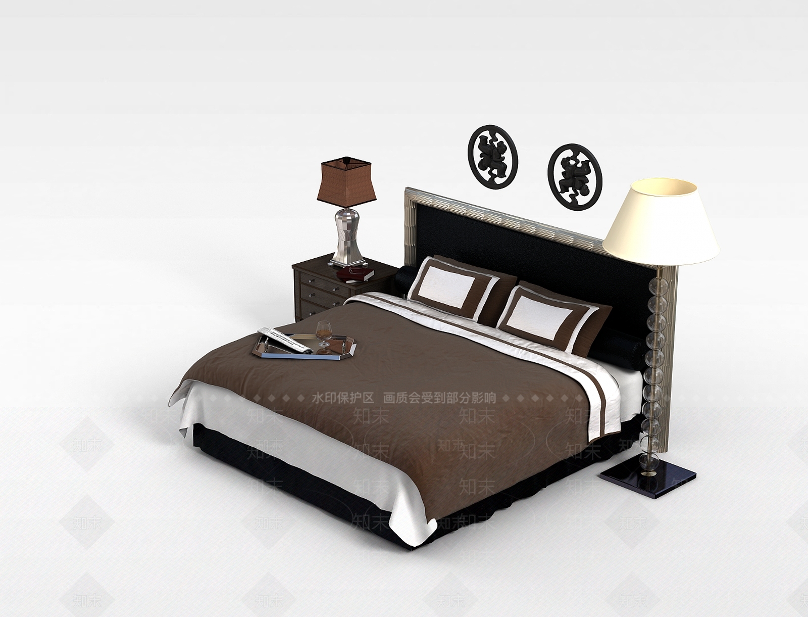 美式拼色双人床3D模型下载【ID:1199467859】