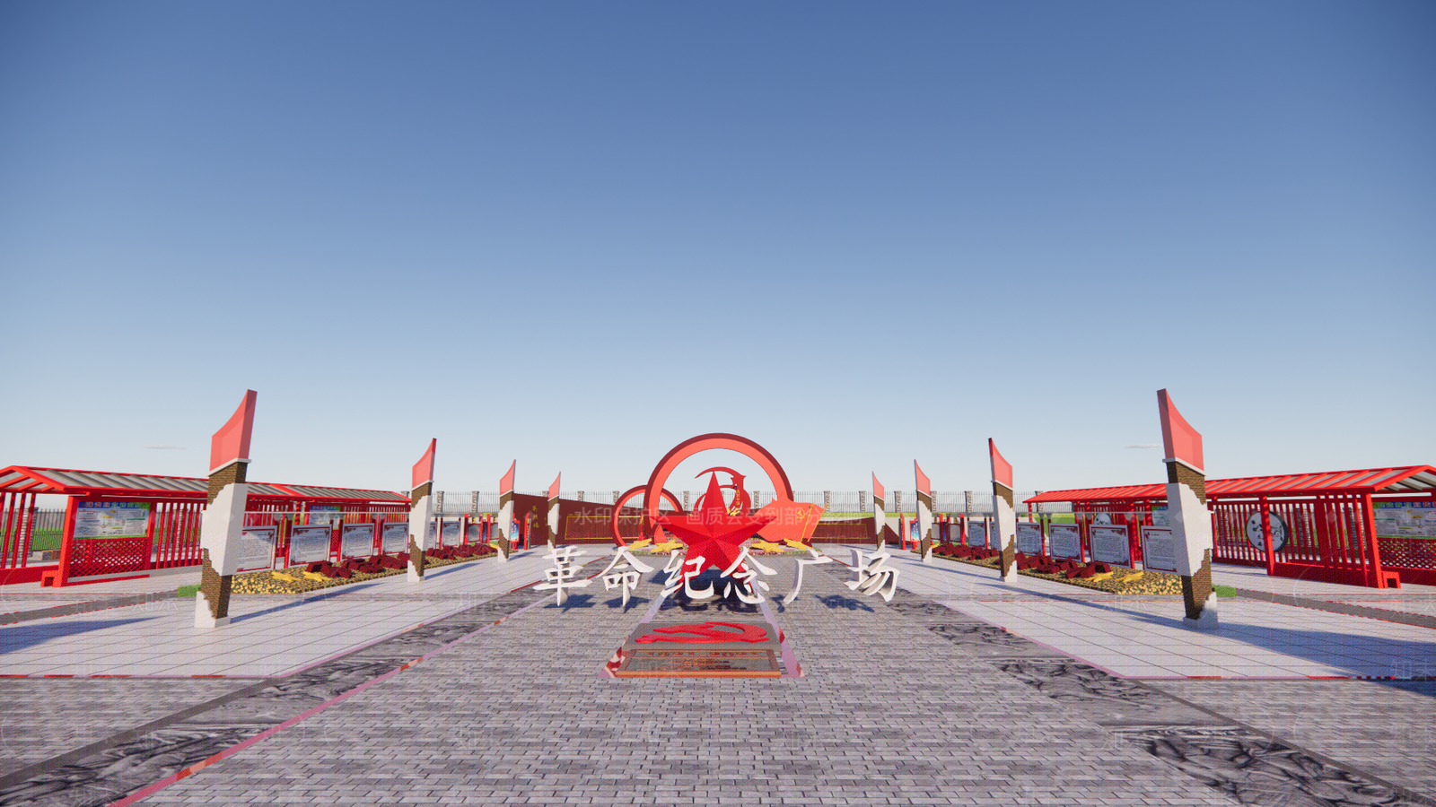 现代新中式广场景观SU模型下载【ID:1199468929】