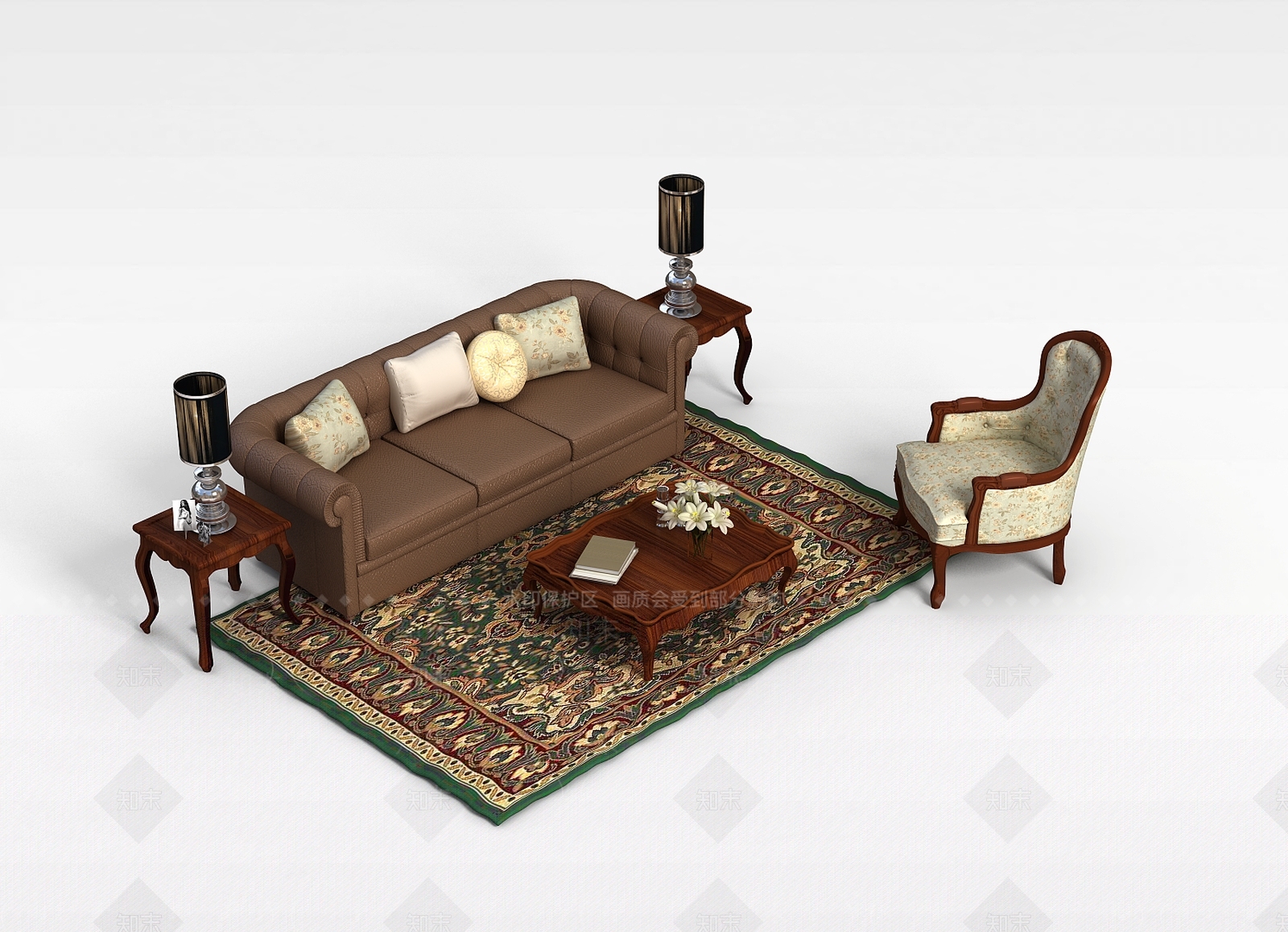 中式客厅沙发3D模型下载【ID:1199471953】