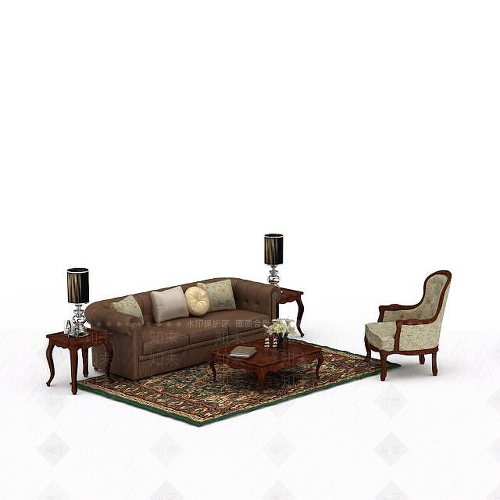 中式客厅沙发3D模型下载【ID:1199471953】