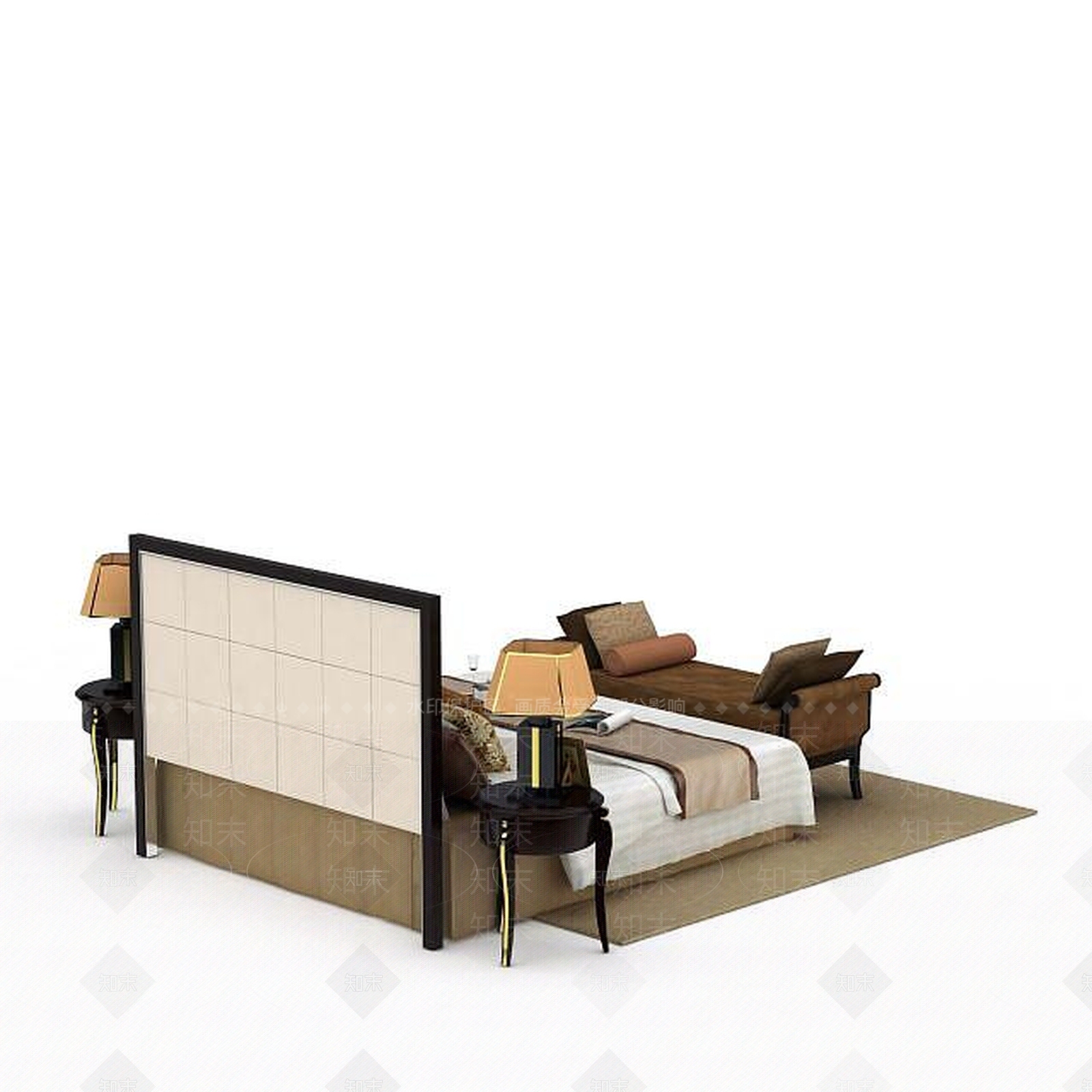 美式精简美式双人床3D模型下载【ID:1199473706】