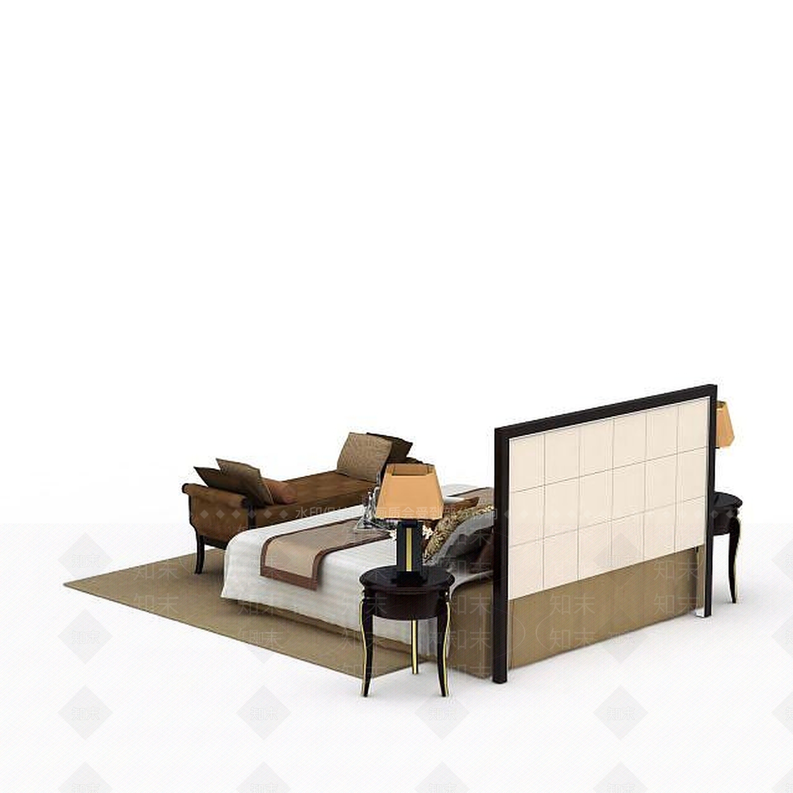 美式精简美式双人床3D模型下载【ID:1199473706】