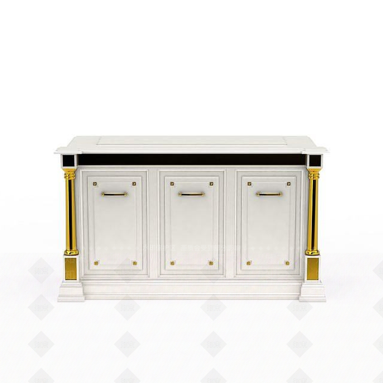 现代白色镶金柱边柜3D模型下载【ID:1199474124】