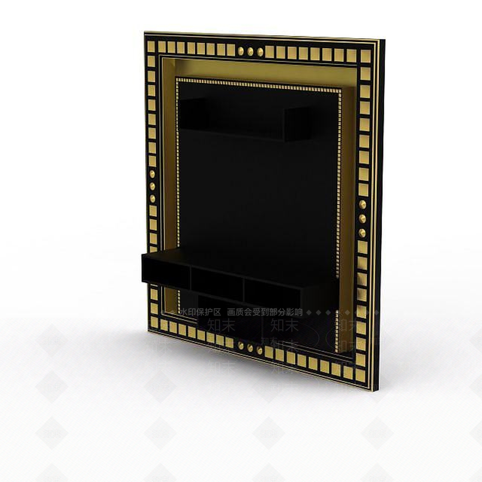 现代金色镶边电视墙3D模型下载【ID:1199474263】