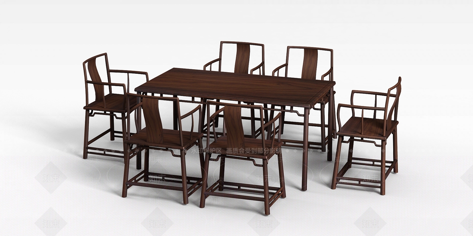 中式餐桌餐椅组合3D模型下载【ID:1199474305】