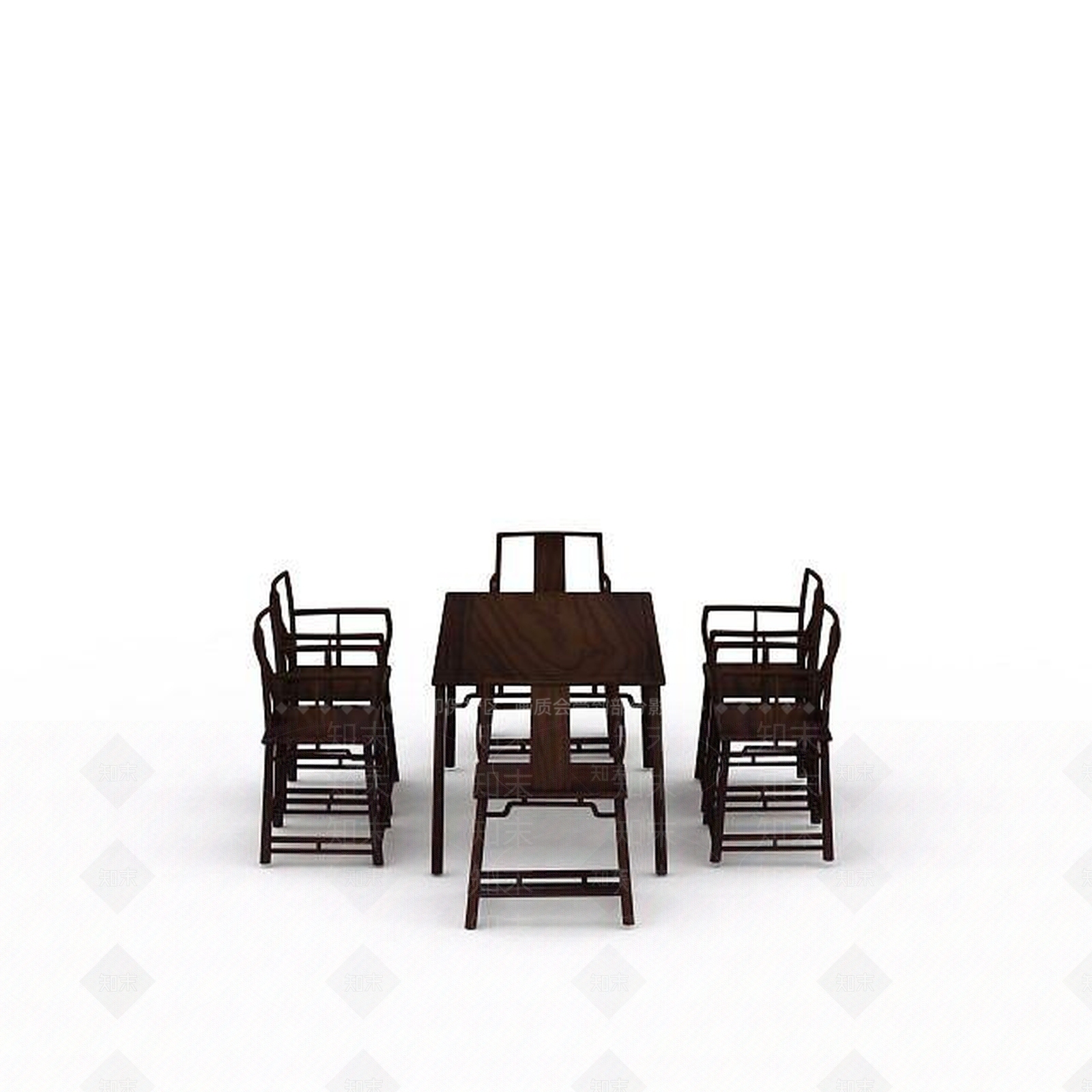 中式餐桌餐椅组合3D模型下载【ID:1199474305】