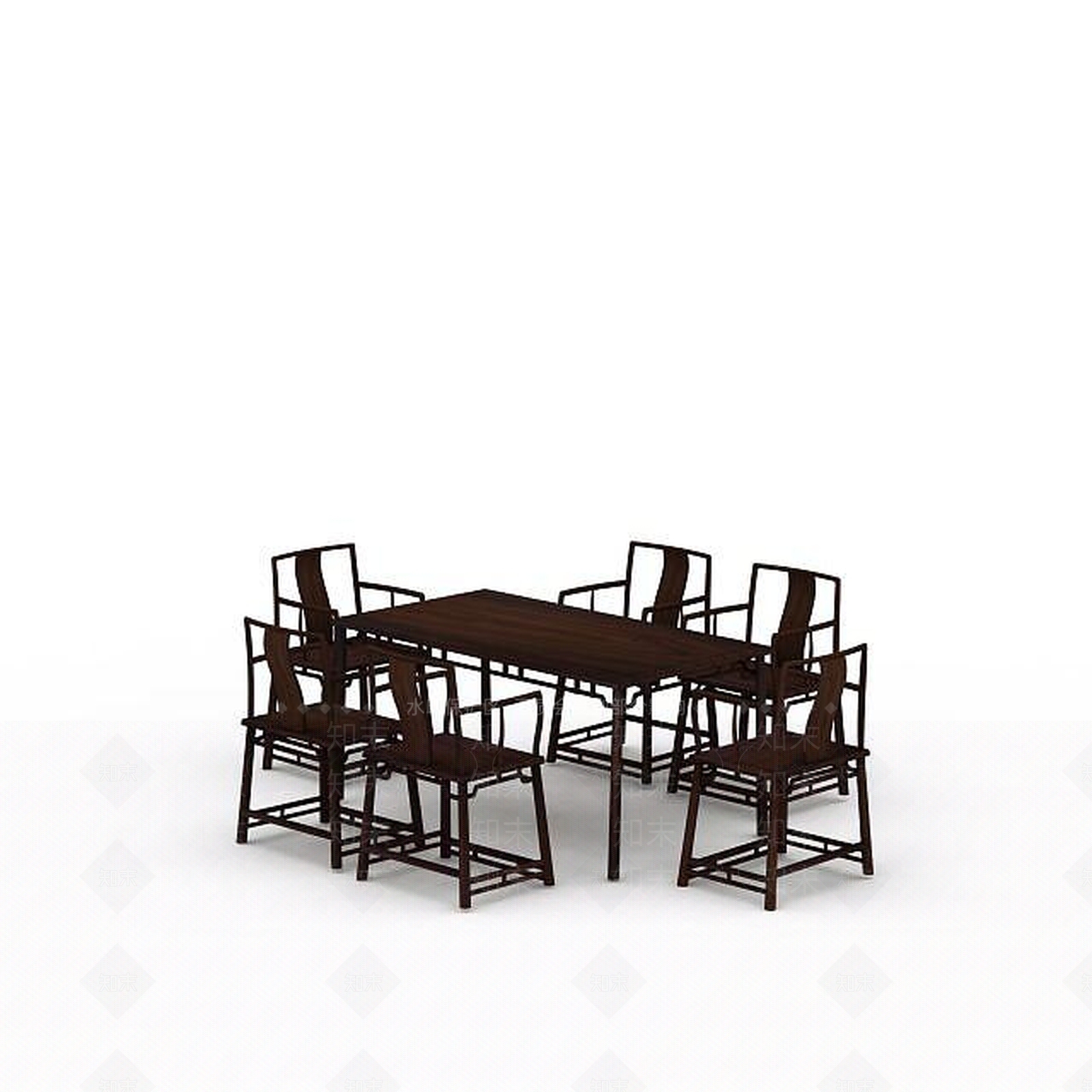 中式餐桌餐椅组合3D模型下载【ID:1199474305】