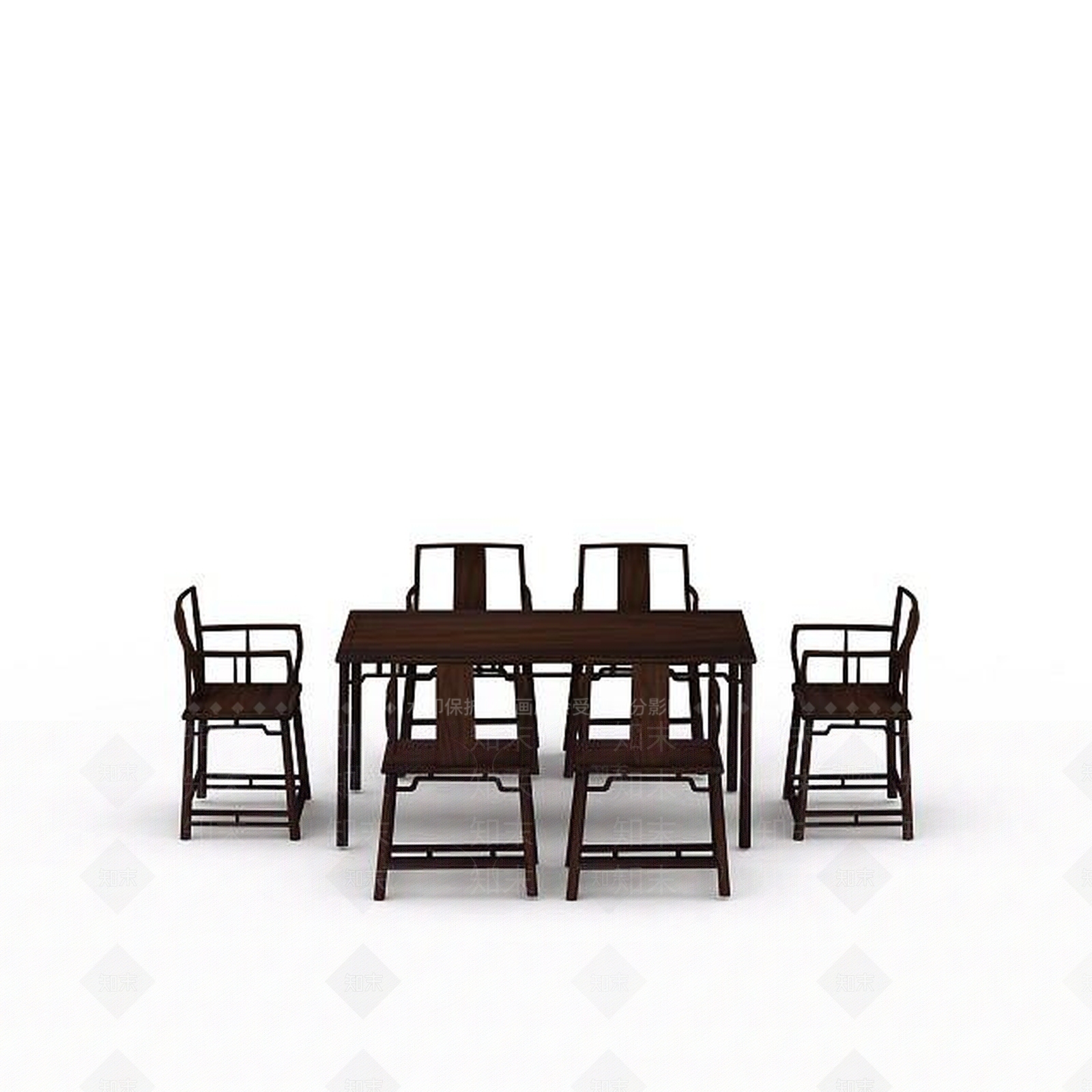 中式餐桌餐椅组合3D模型下载【ID:1199474305】