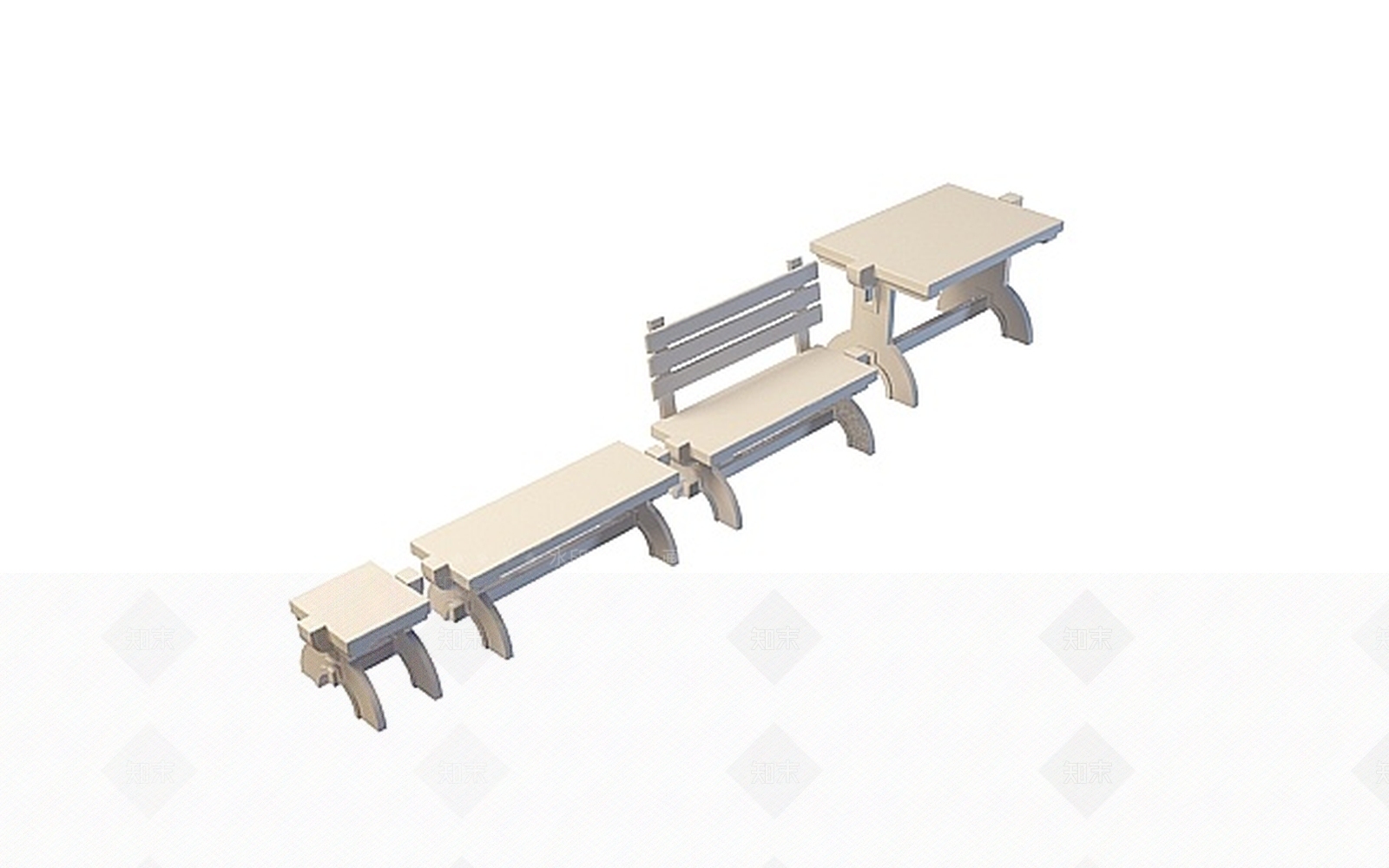 现代户外公共桌椅3D模型下载【ID:1199474401】
