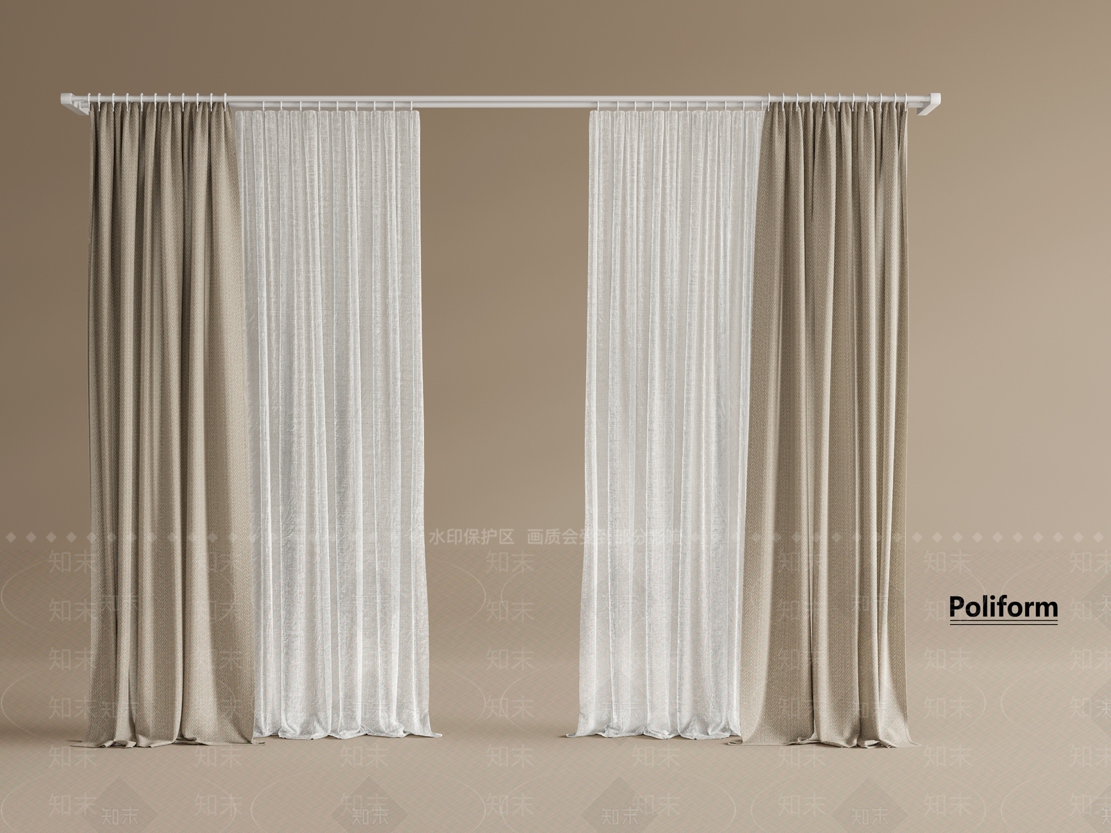 现代罗马杆窗帘3D模型下载【ID:1199478524】