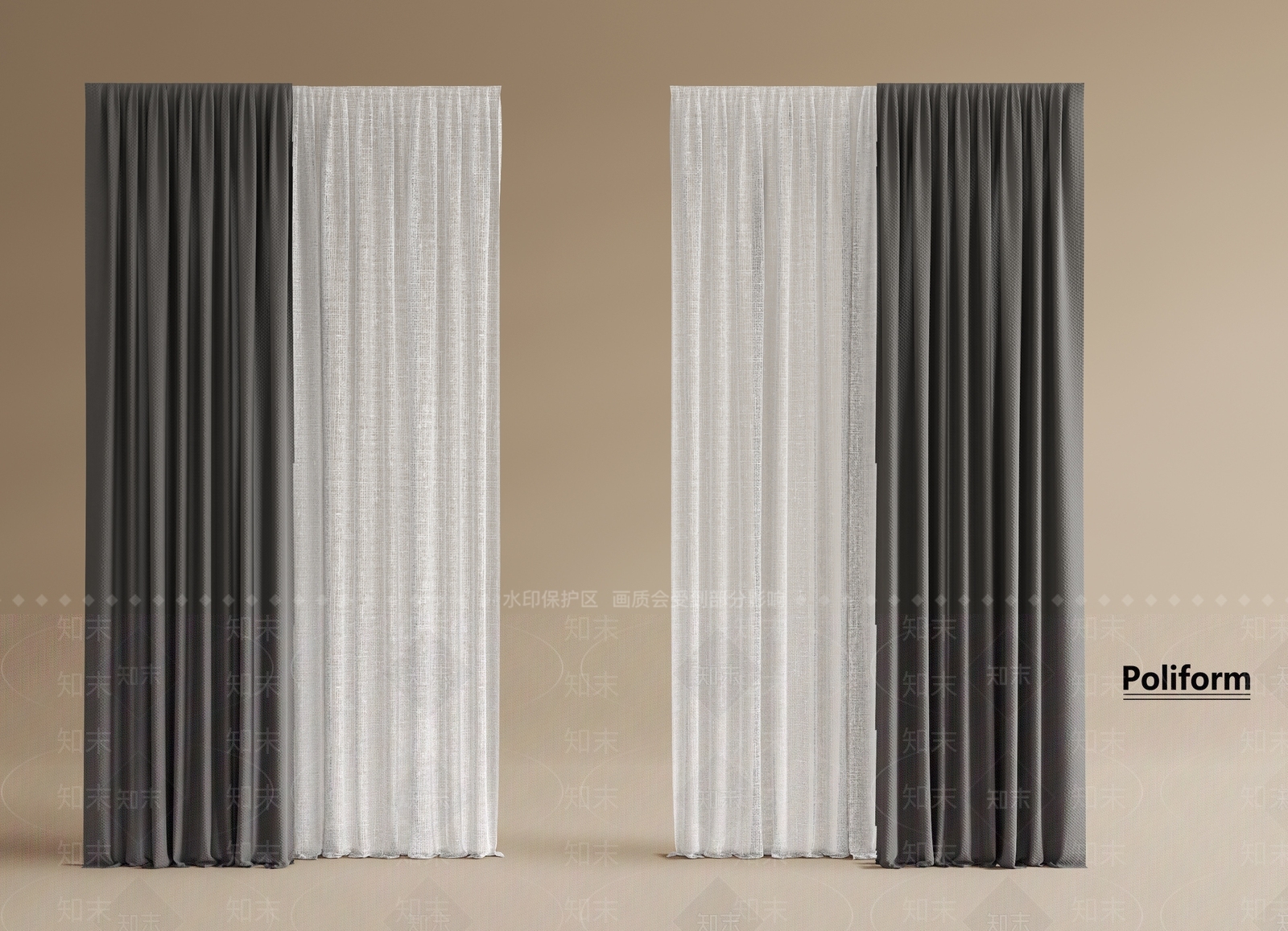 现代通用窗帘3D模型下载【ID:1199478596】