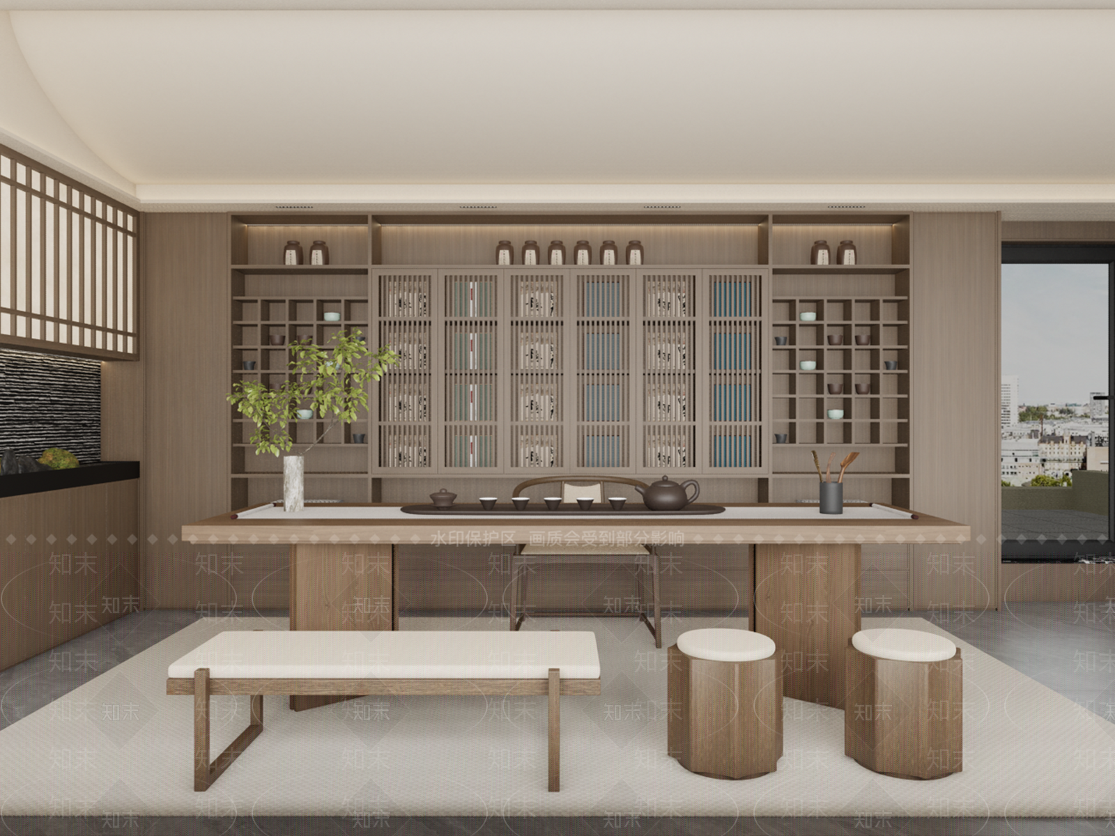 新中式茶室SU模型下载【ID:1199500229】