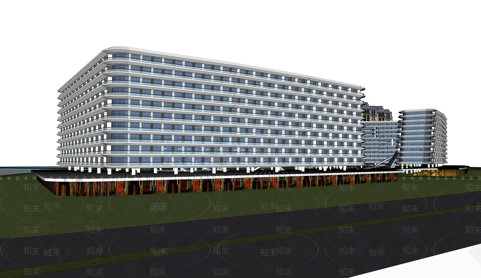 现代酒店建筑SU模型下载【ID:1199513319】