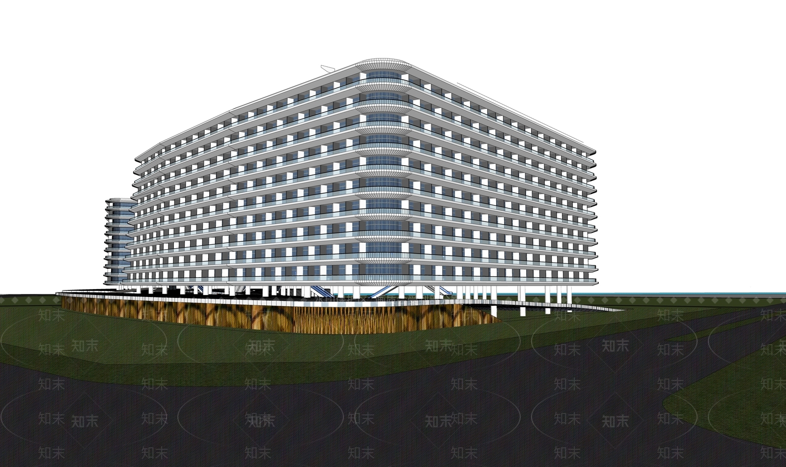 现代酒店建筑SU模型下载【ID:1199513319】