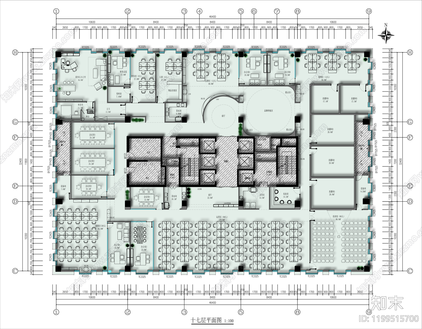 现代轻奢整体办公空间施工图下载【ID:1199515700】