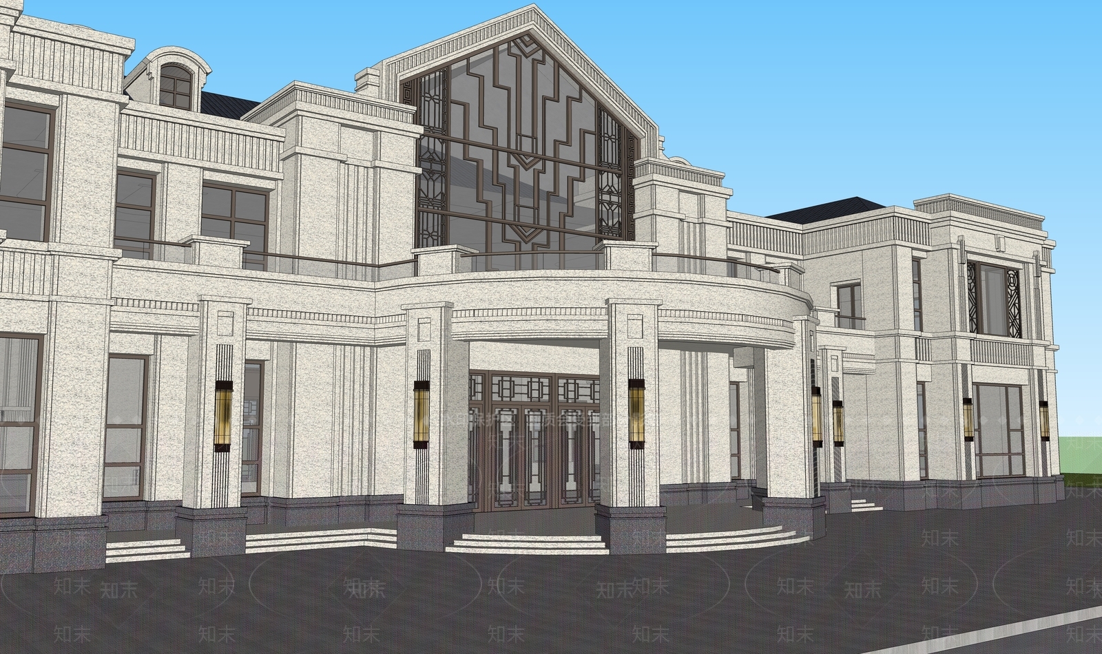 欧式售楼处建筑SU模型下载【ID:1199515919】
