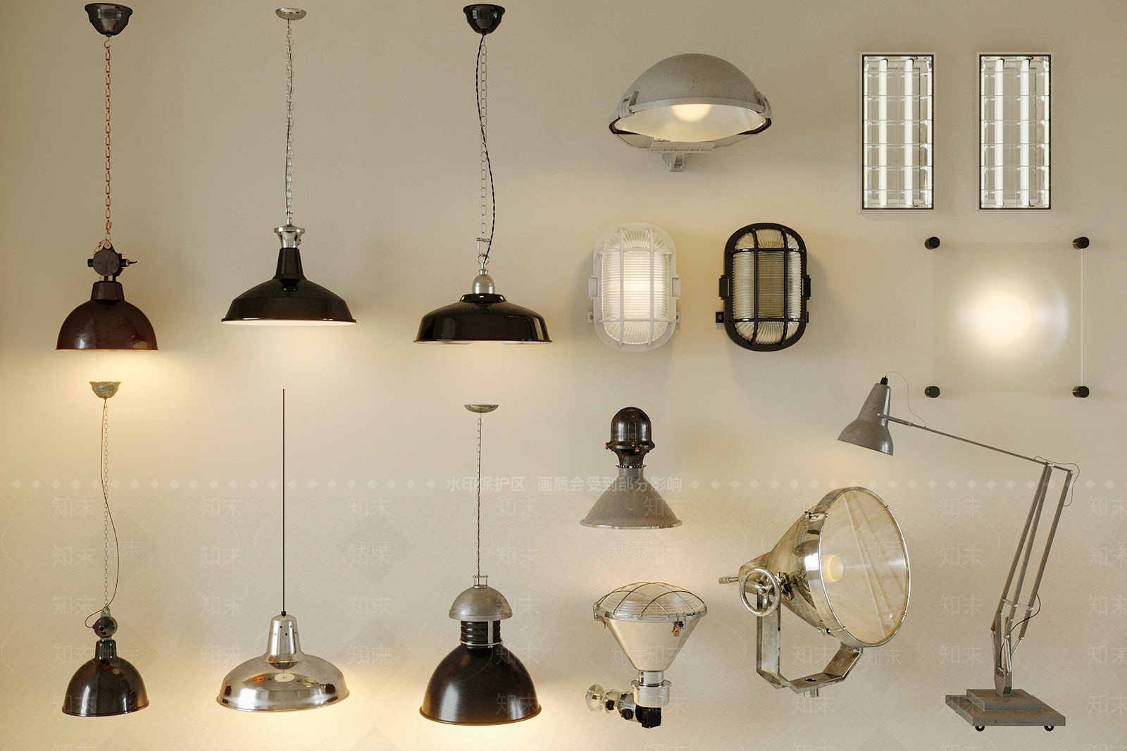 工业灯具组合3D模型下载【ID:1199523042】