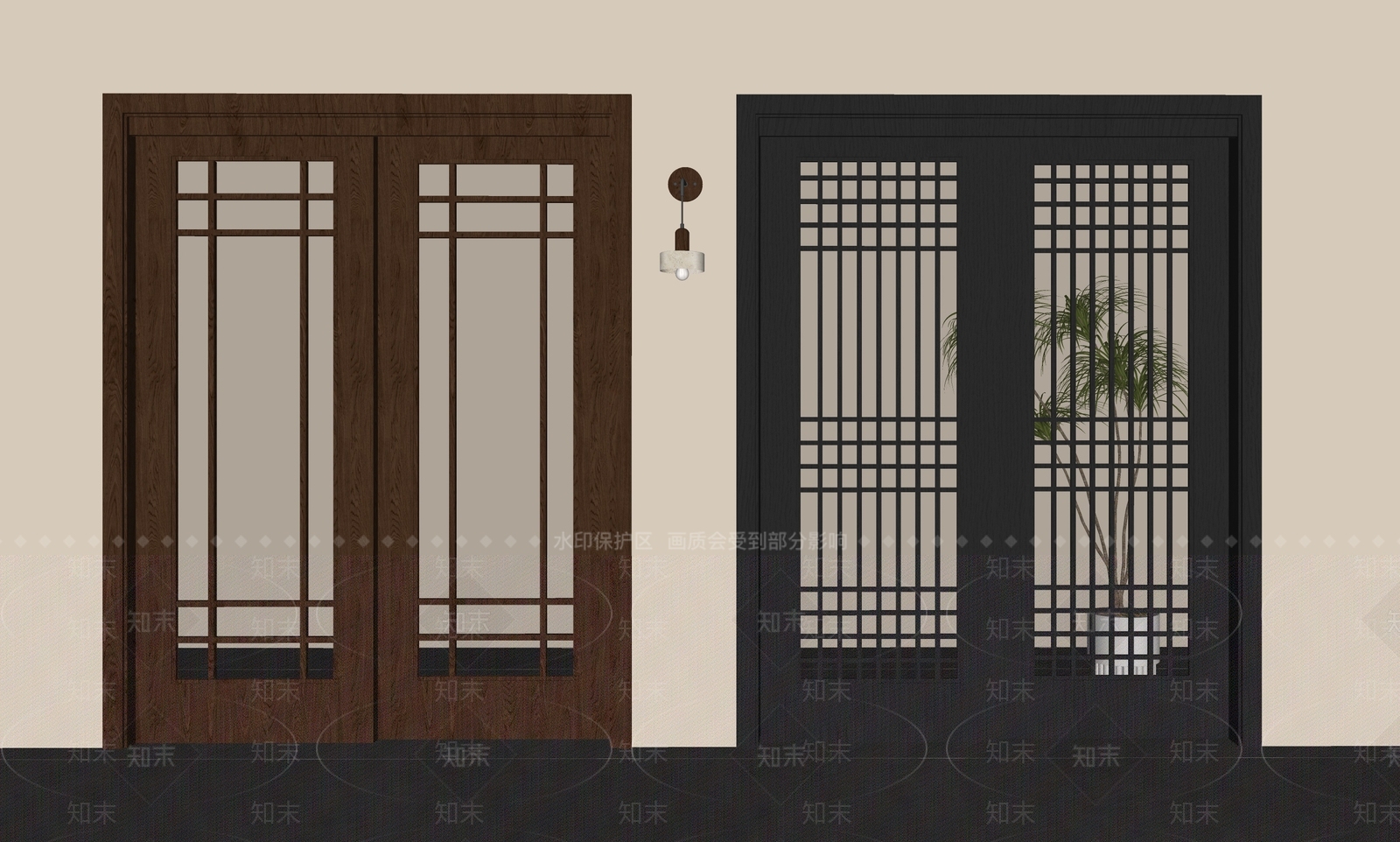 新中式推拉门SU模型下载【ID:1199524658】