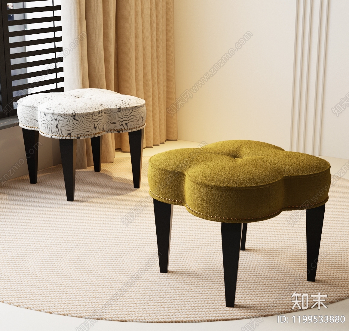 法式复古沙发凳SU模型下载【ID:1199533880】