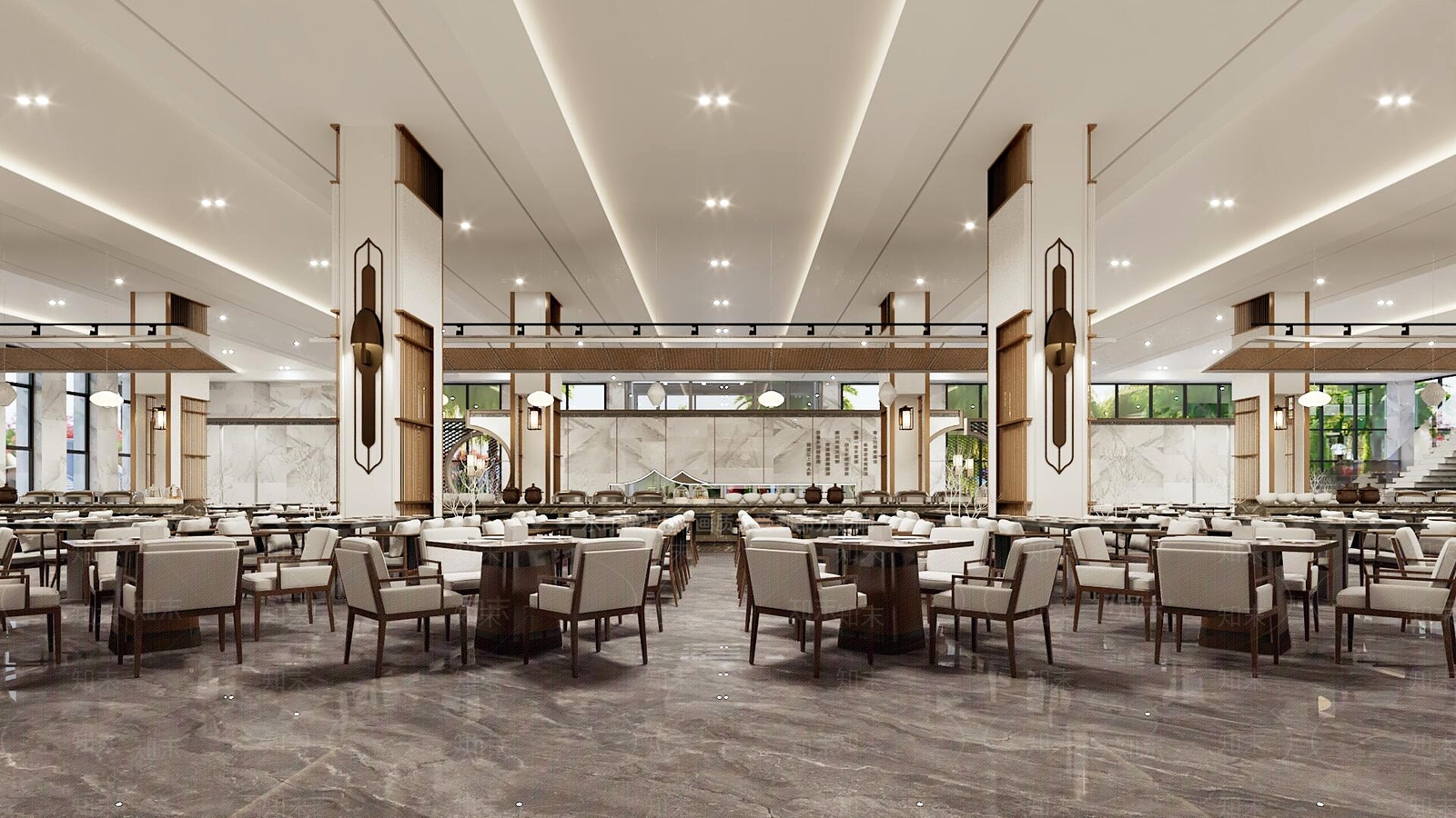 新中式自助餐厅3D模型下载【ID:1199538495】