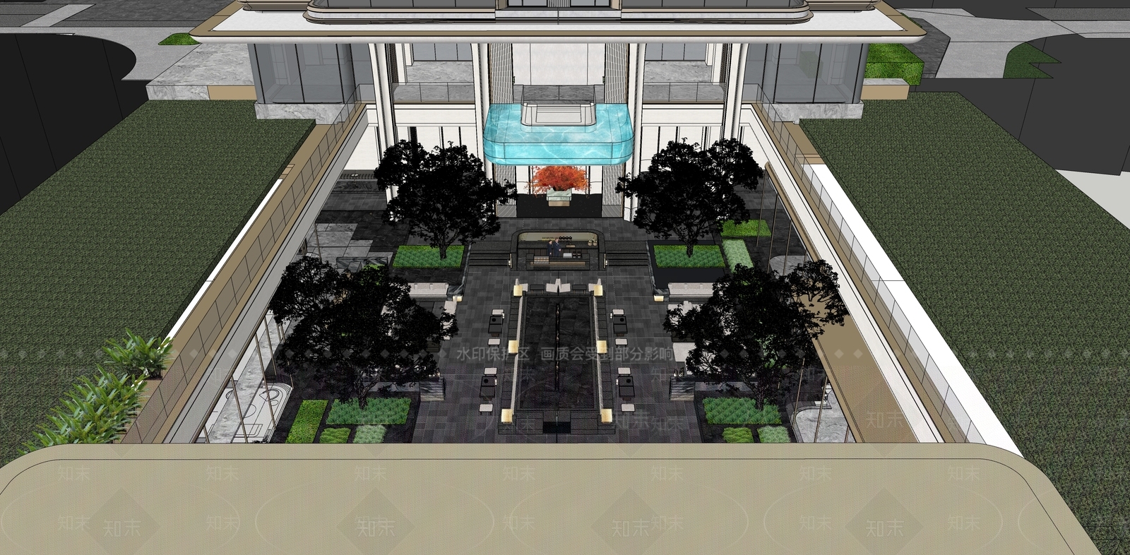 简约现代商业综合体景观SU模型下载【ID:1199537681】