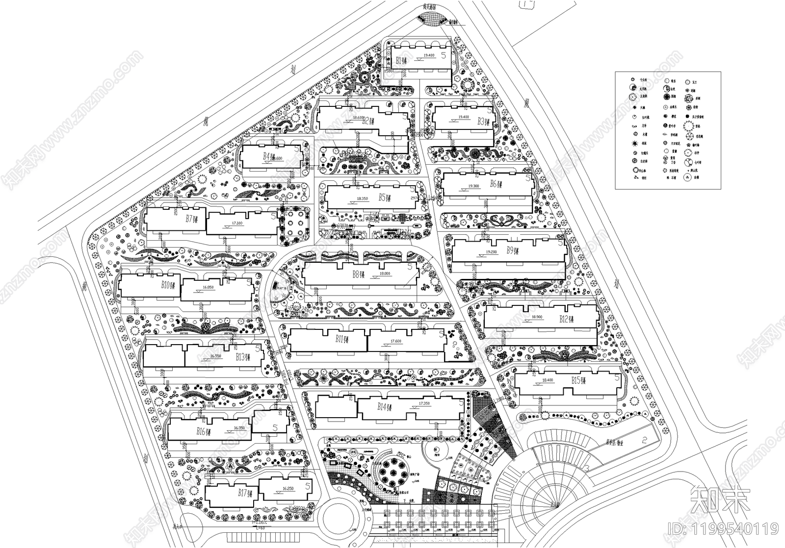 居住区景观施工图下载【ID:1199540119】