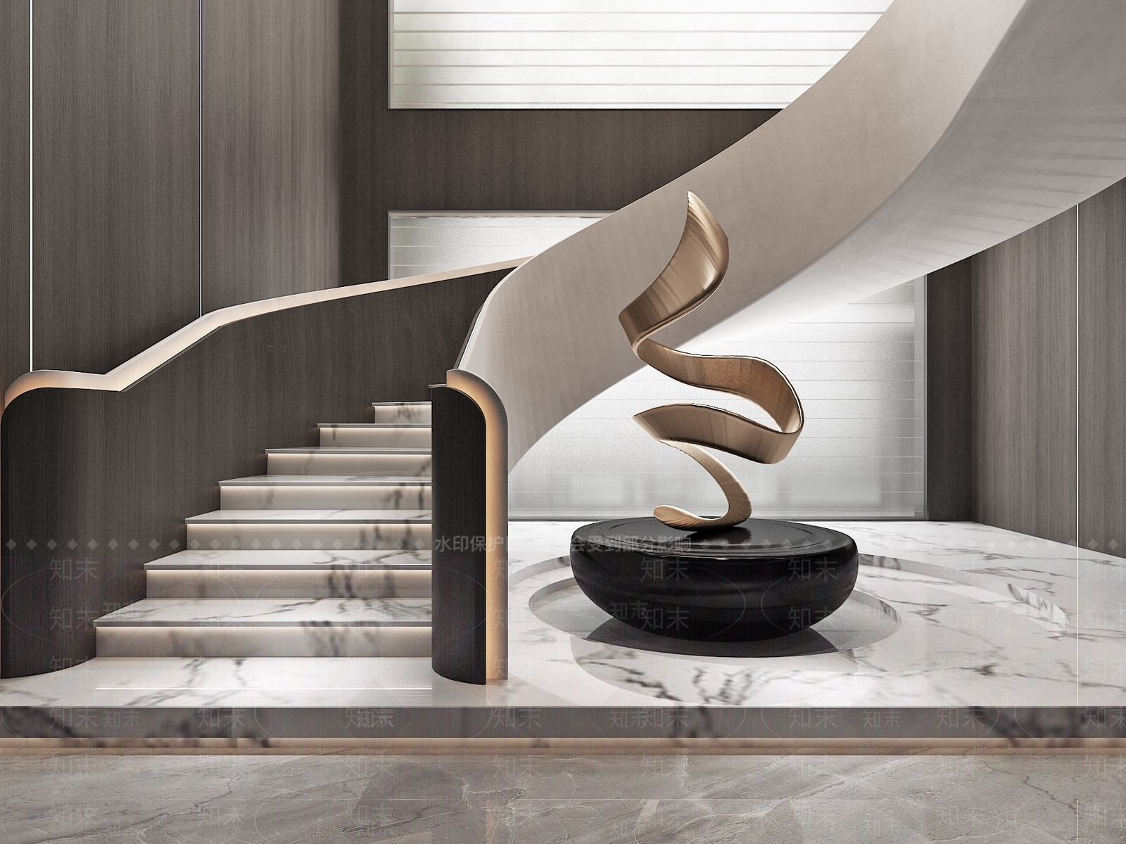 现代轻奢楼梯美陈3D模型下载【ID:1199545839】