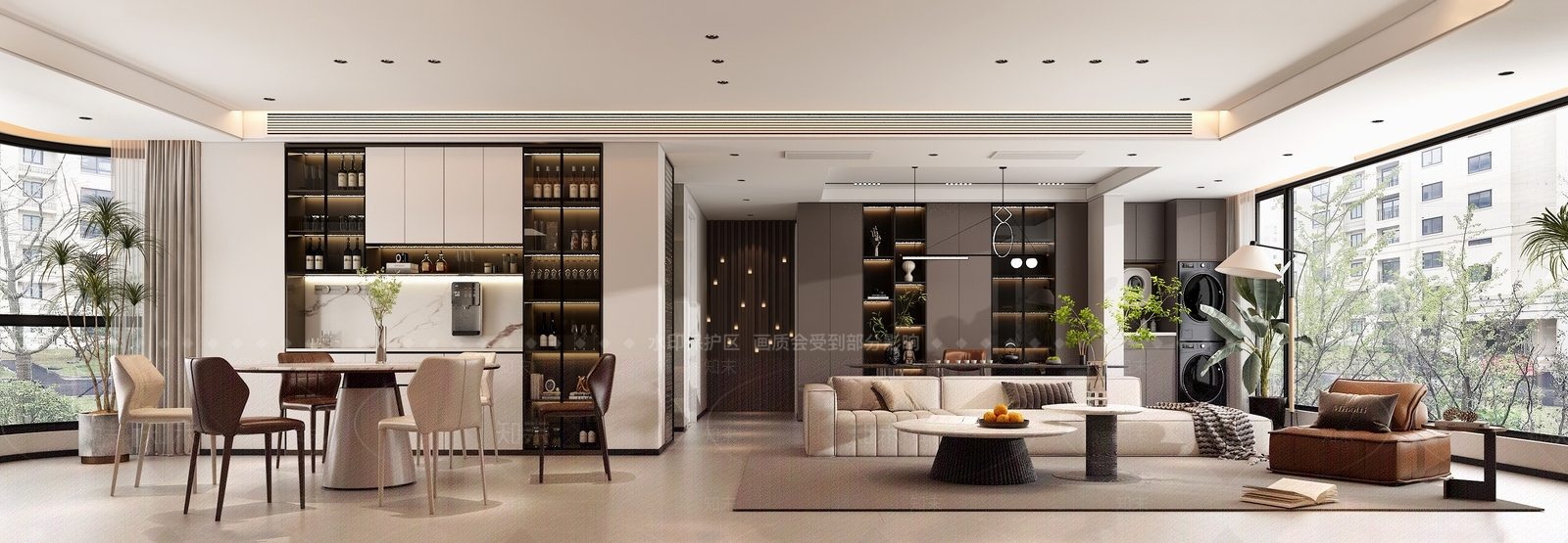 意式现代大平层客餐厅3D模型下载【ID:1199555736】