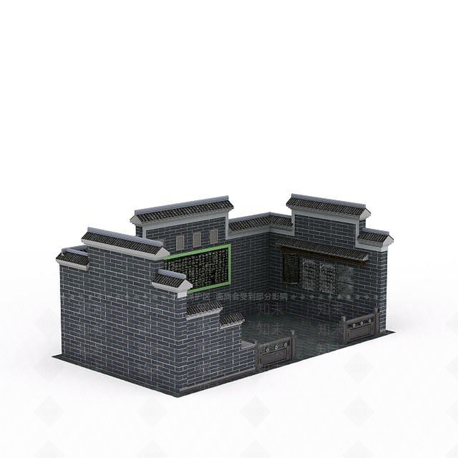 中式古代青砖建筑3D模型下载【ID:1199559645】