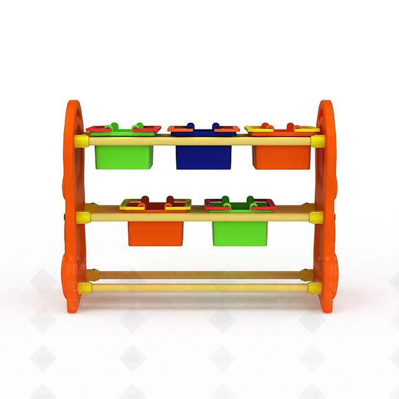 现代橙色儿童玩具收纳架3D模型下载【ID:1199559779】