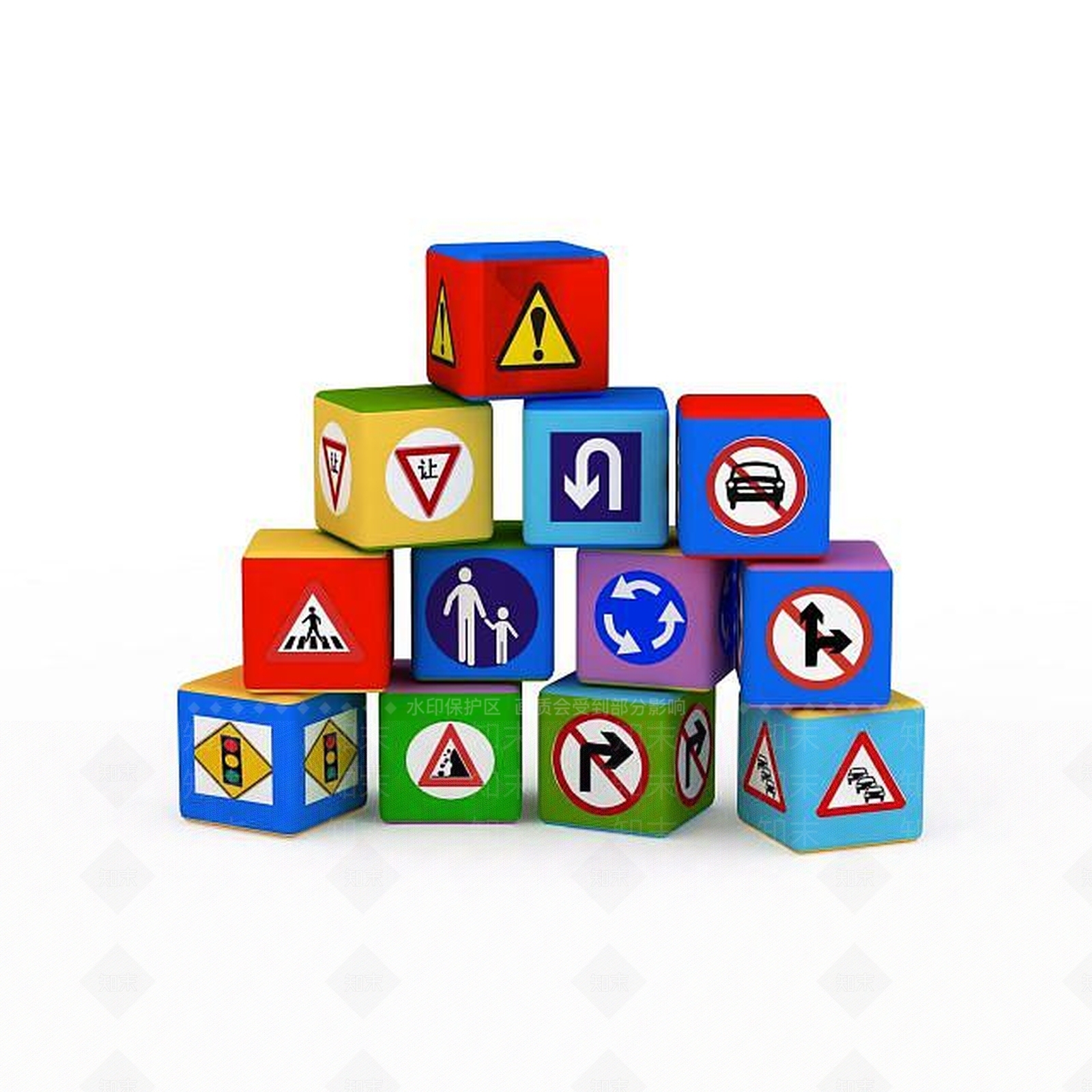 现代交通指示牌积木玩具3D模型下载【ID:1199559902】