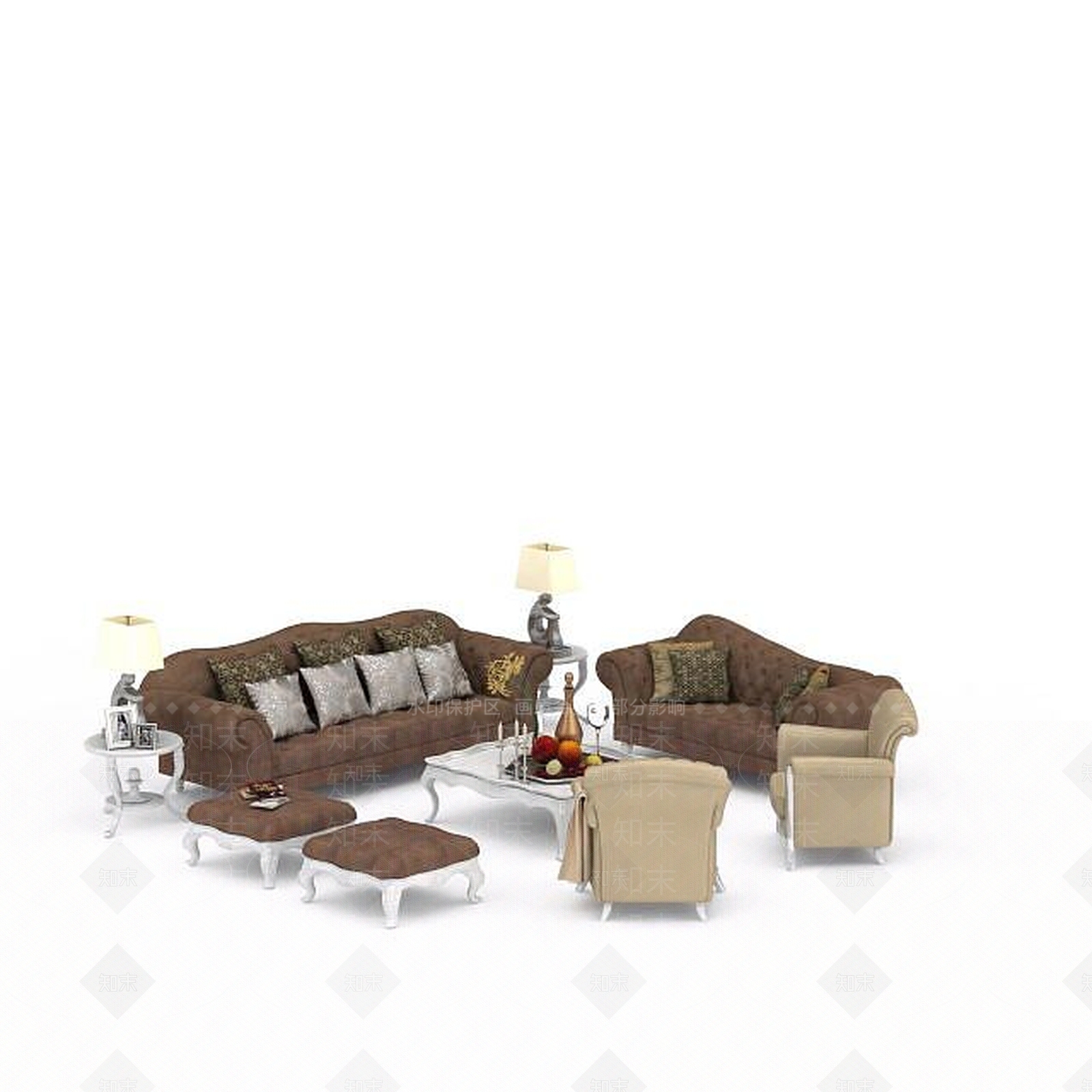 现代高档咖啡色沙发茶几组合3D模型下载【ID:1199560562】