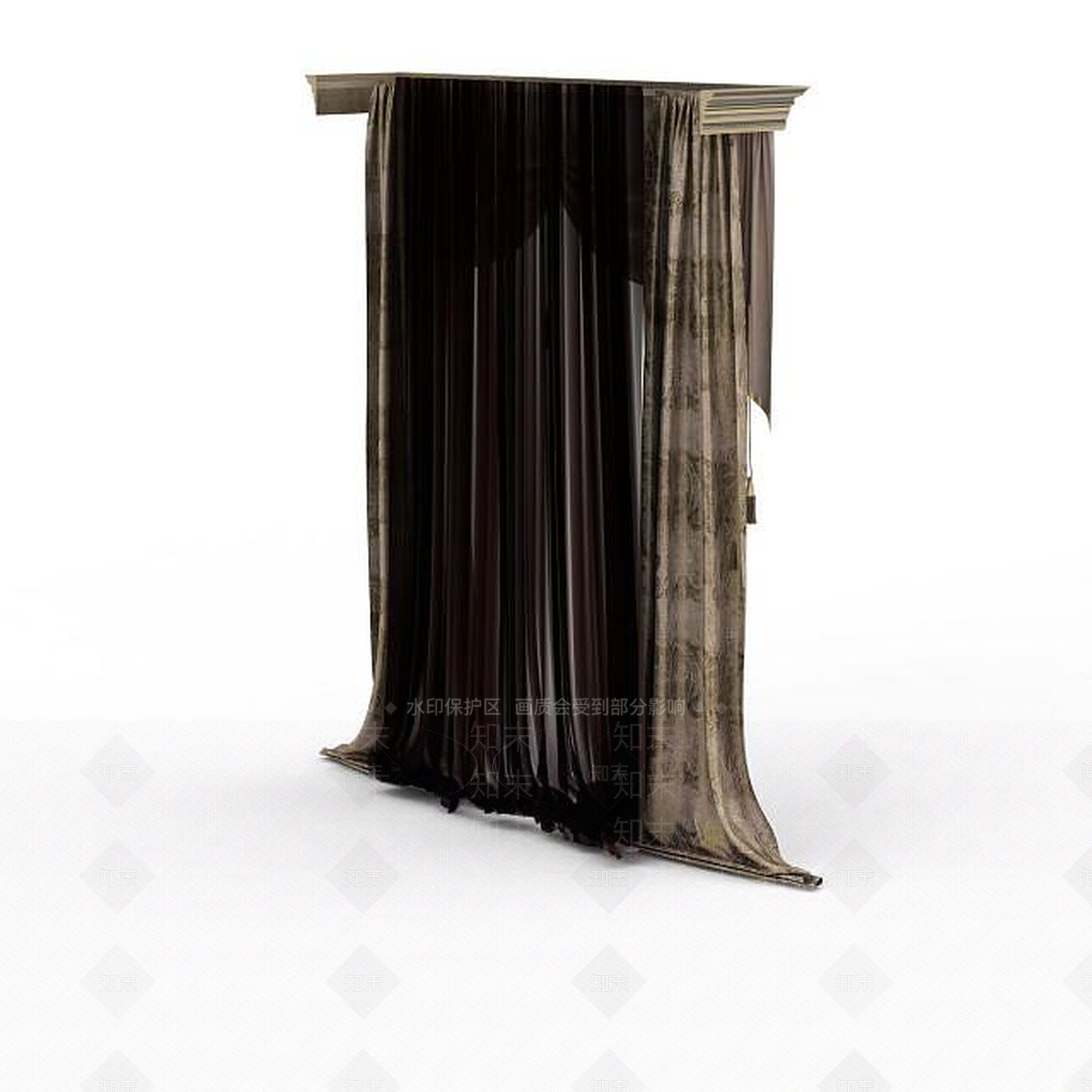 现代宫廷风印花布艺窗帘3D模型下载【ID:1199562041】