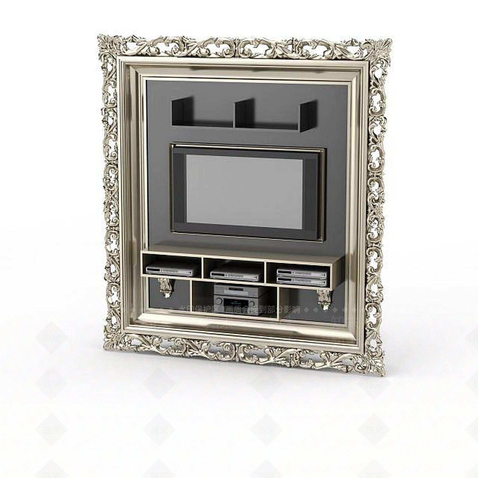 现代雕花相框状电视墙3D模型下载【ID:1199562044】