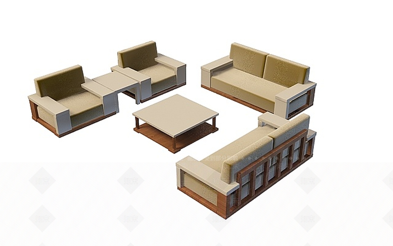 中式沙发茶几组合3D模型下载【ID:1199562761】