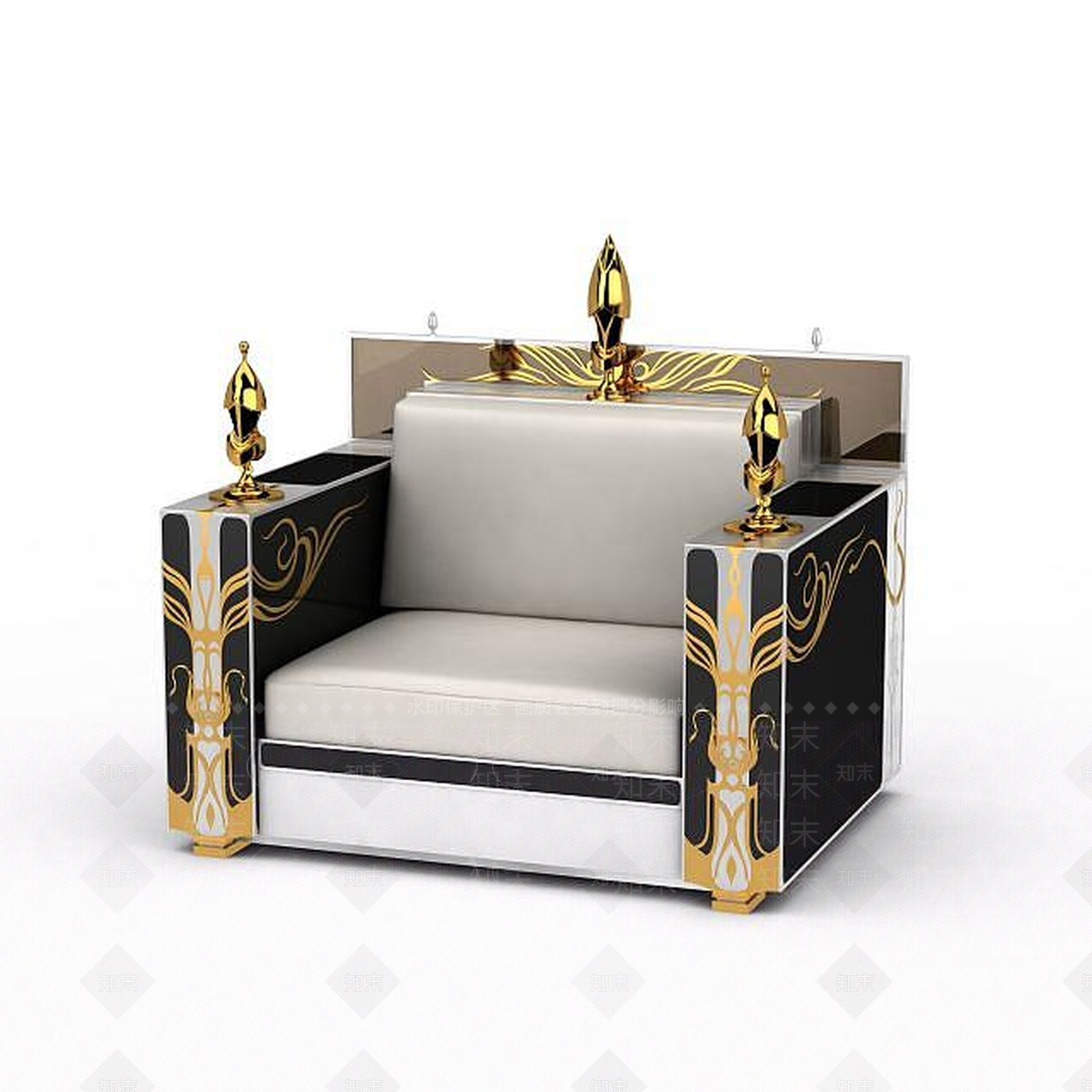 现代精品金色花纹装饰沙发3D模型下载【ID:1199562941】