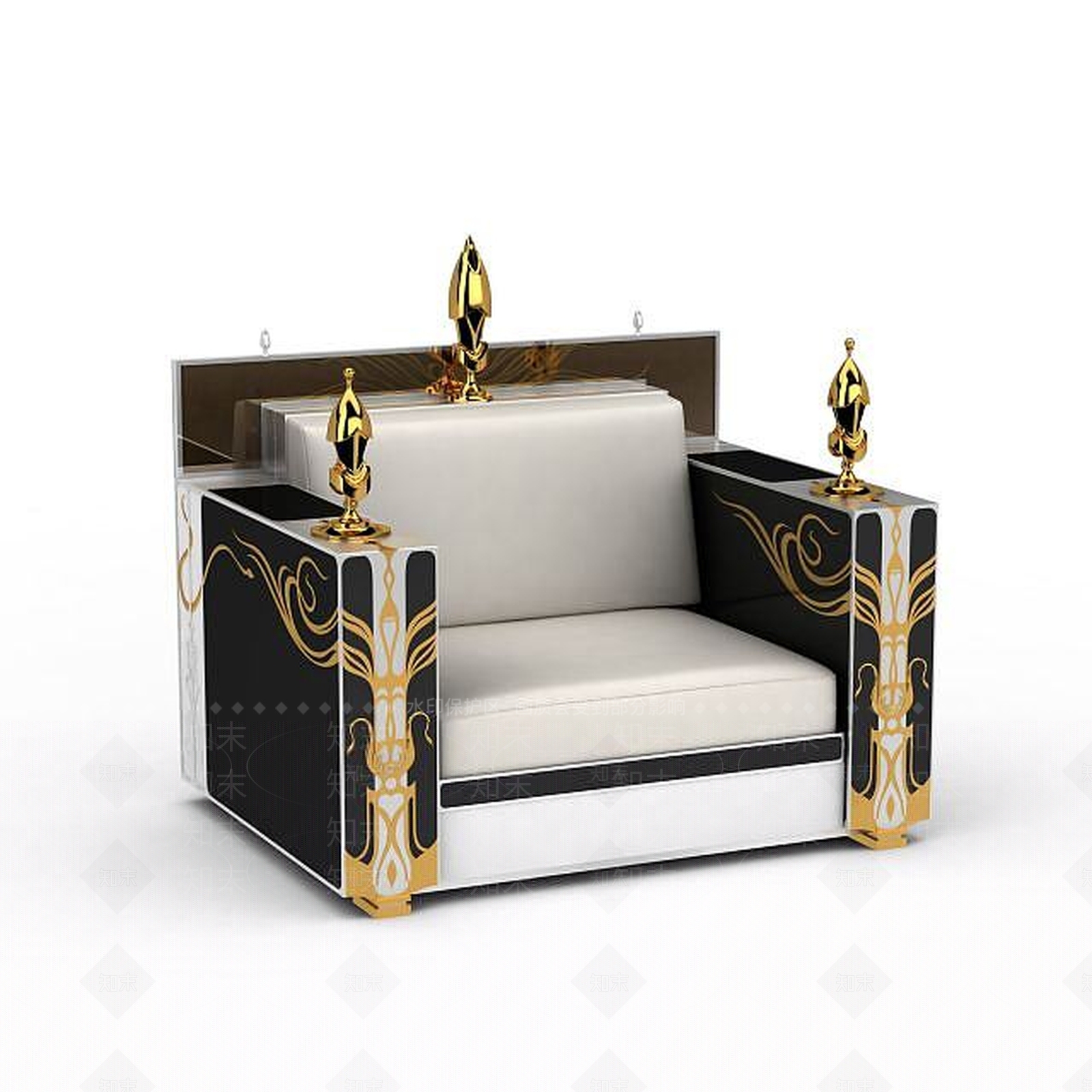 现代精品金色花纹装饰沙发3D模型下载【ID:1199562941】