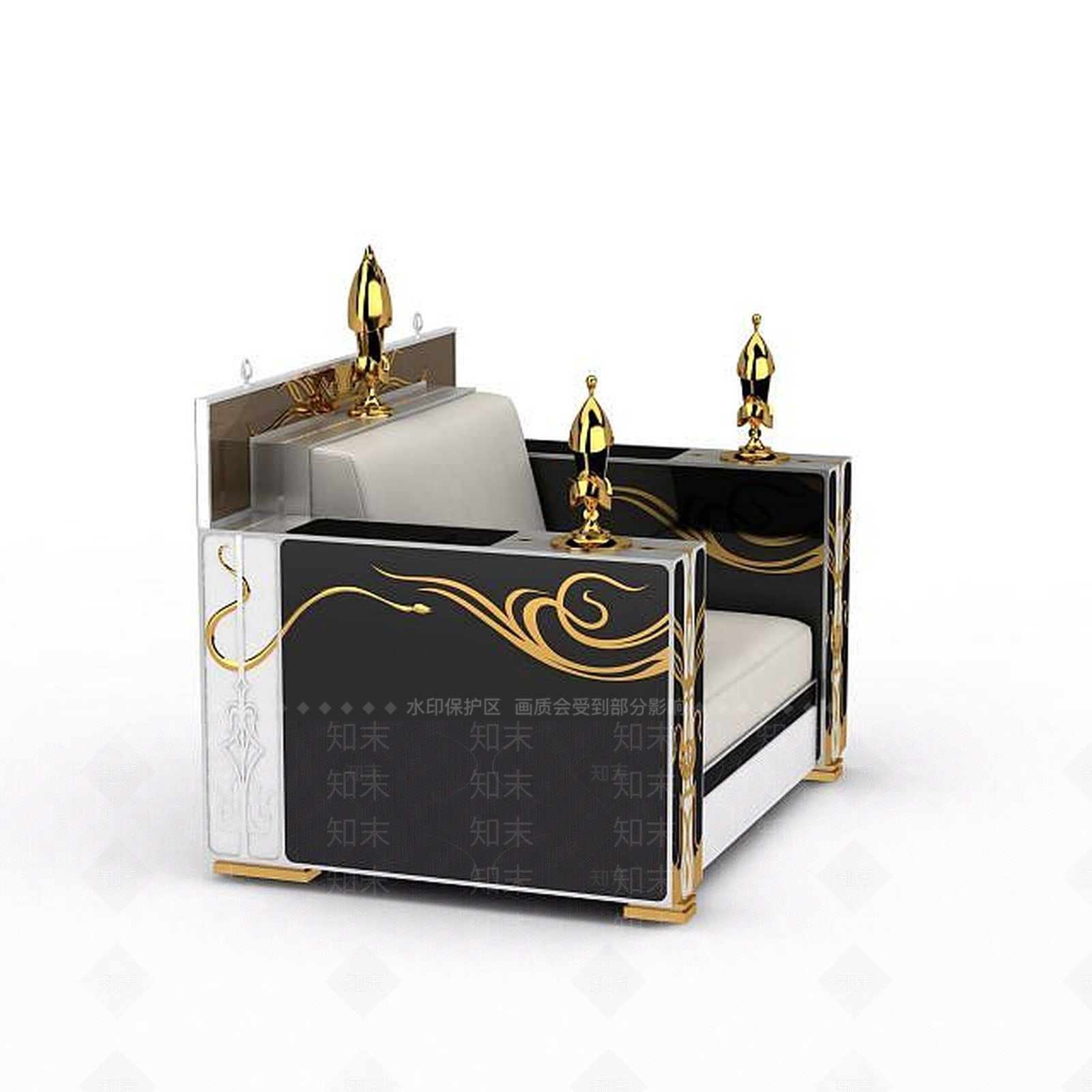 现代精品金色花纹装饰沙发3D模型下载【ID:1199562941】