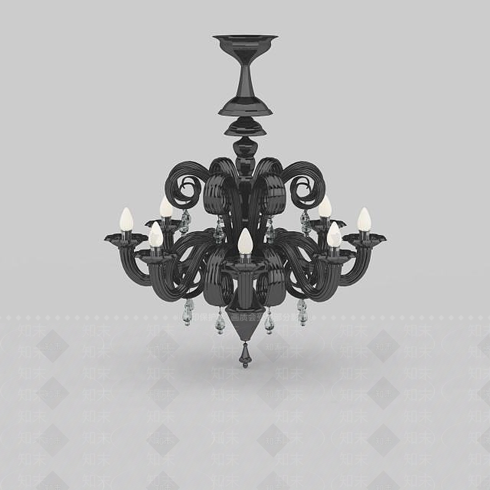 现代黑色金属支架烛台吊灯3D模型下载【ID:1199563397】