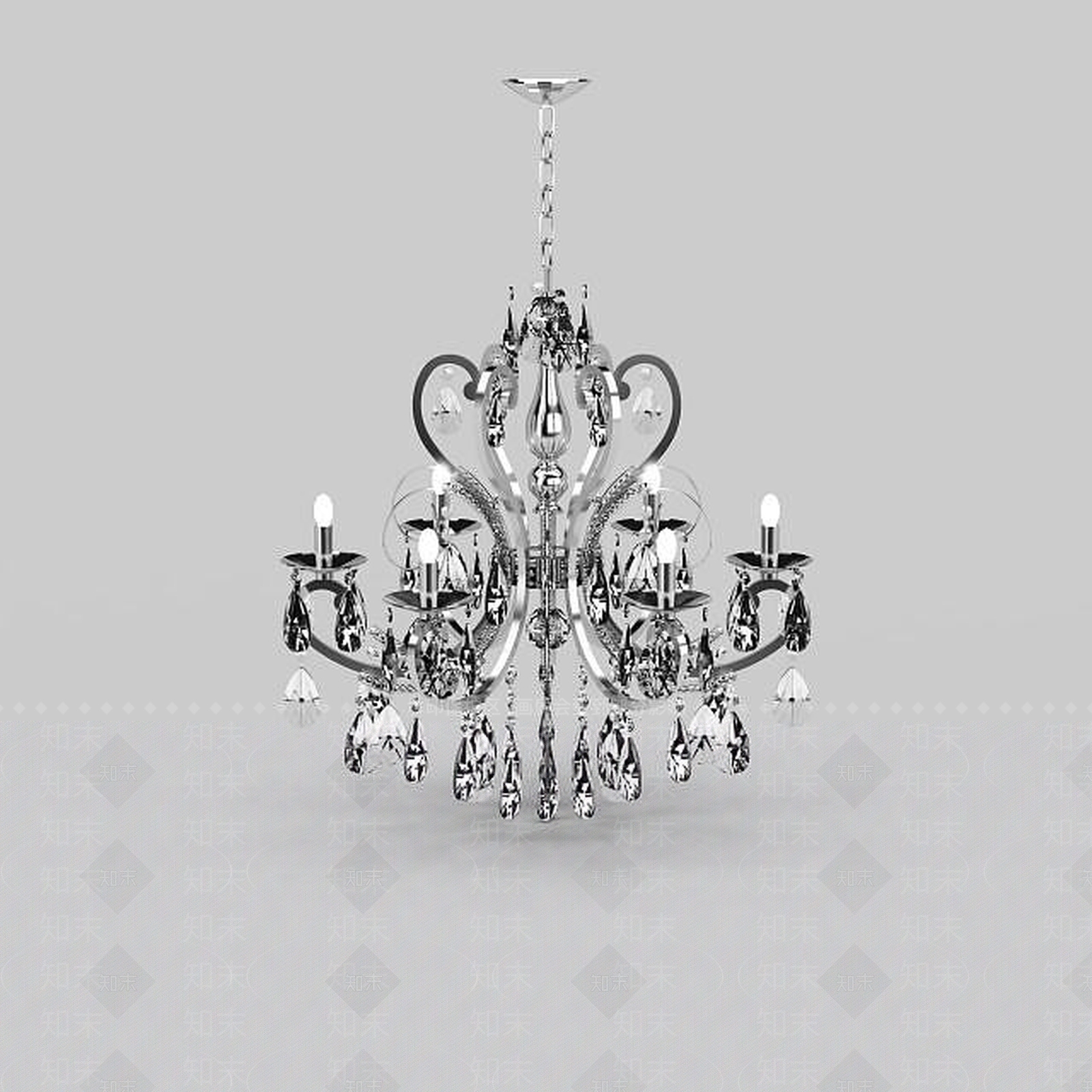 现代豪华天鹅造型烛台式水晶吊灯3D模型下载【ID:1199565180】