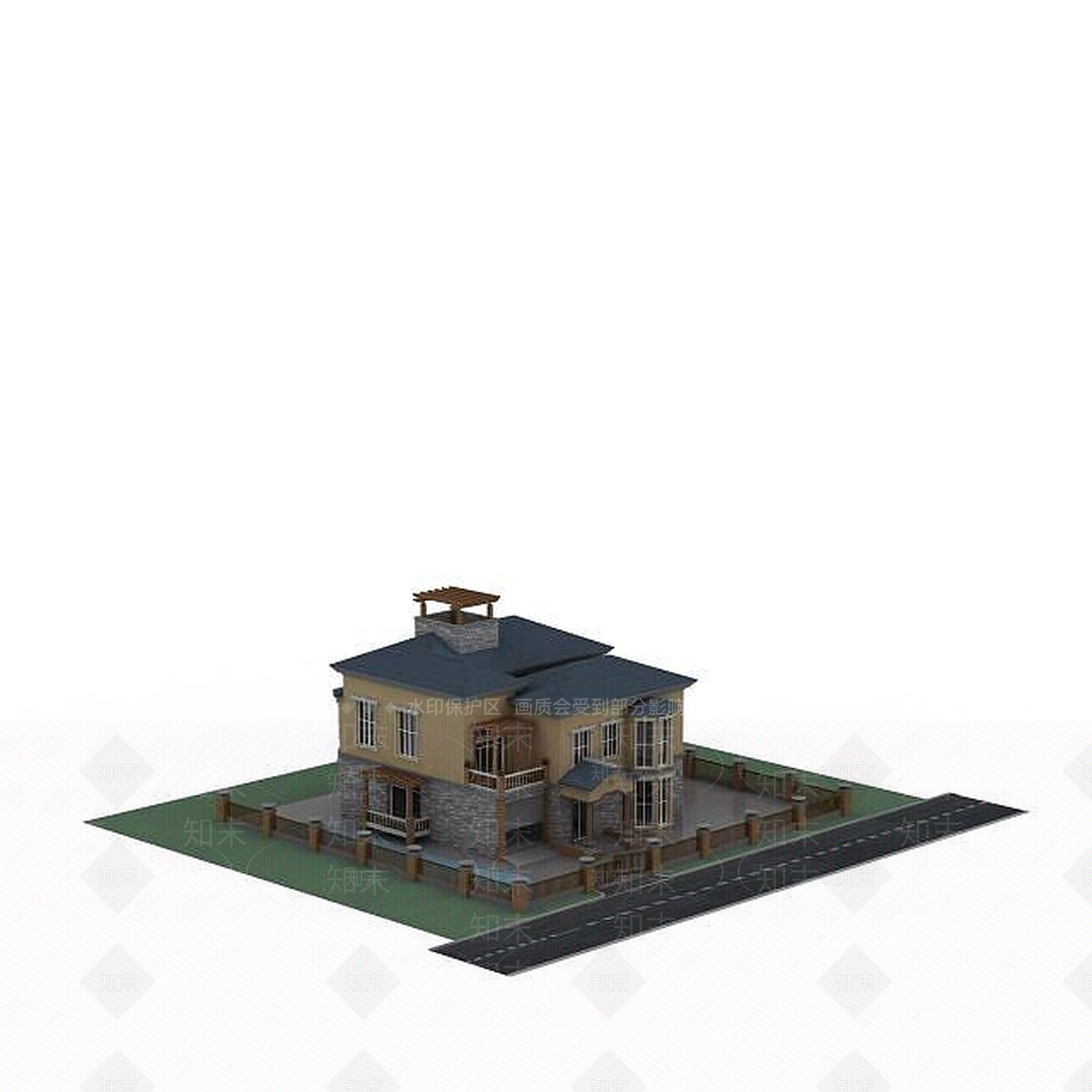 现代西方别墅小楼3D模型下载【ID:1199565402】