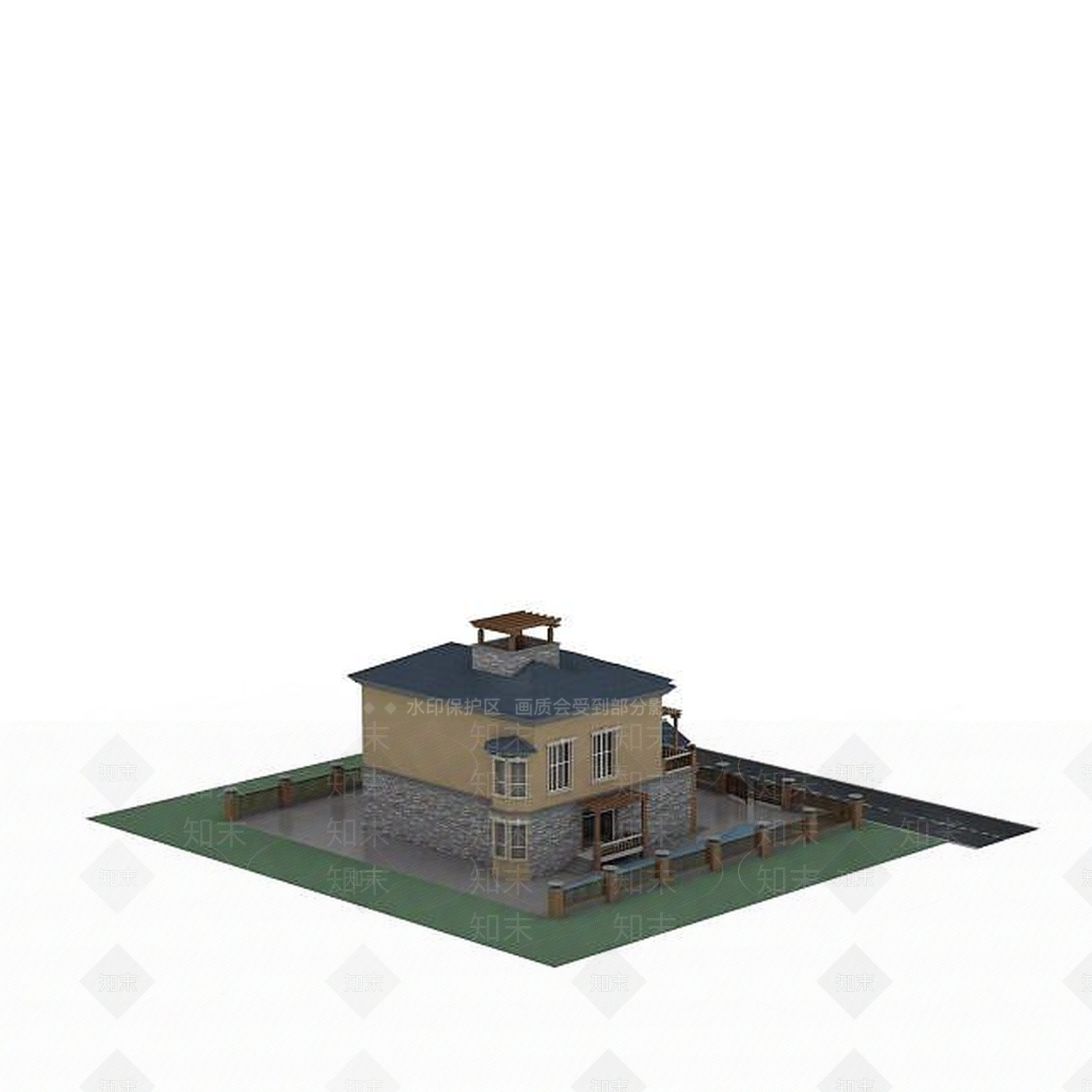 现代西方别墅小楼3D模型下载【ID:1199565402】