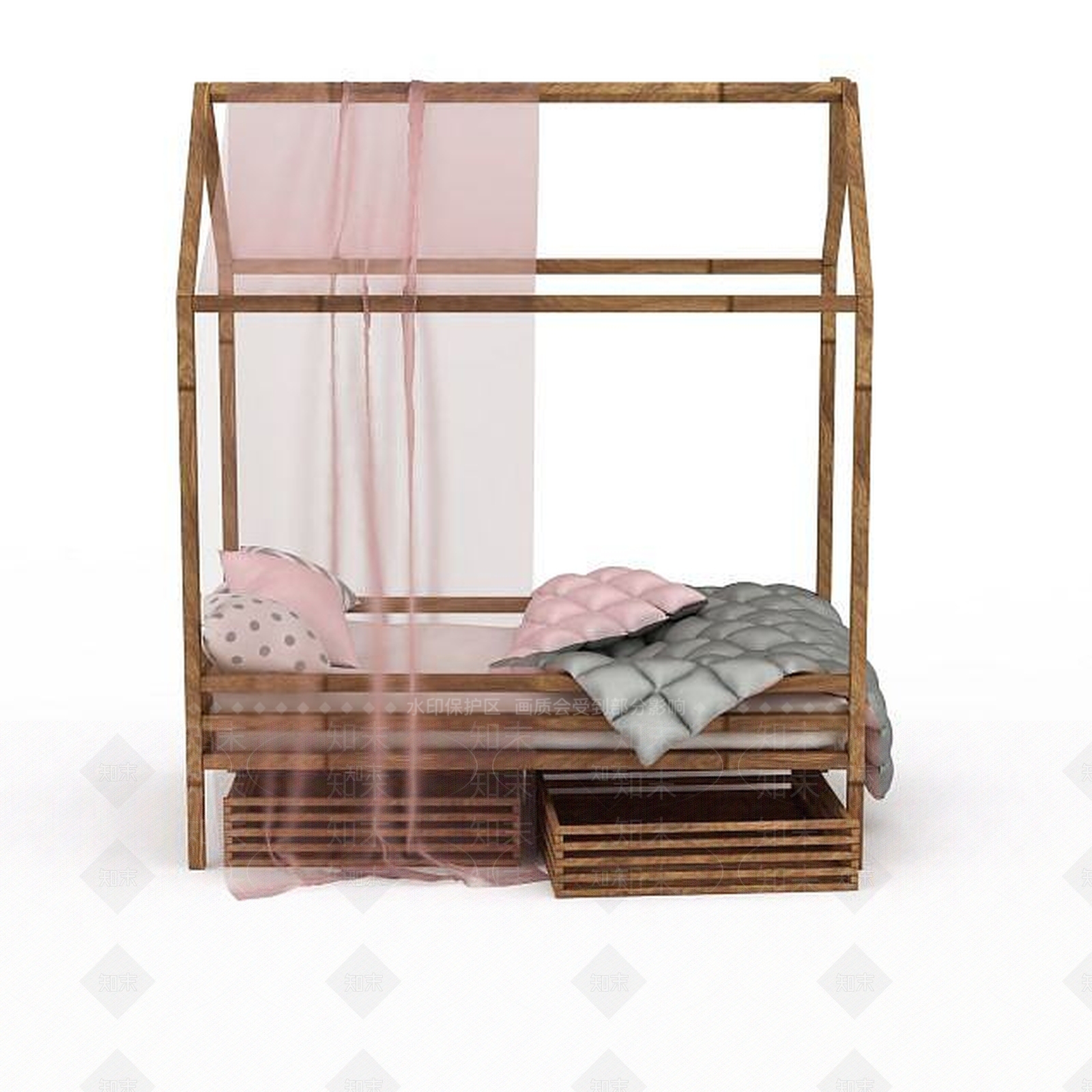 现代高档实木婴儿床3D模型下载【ID:1199575193】