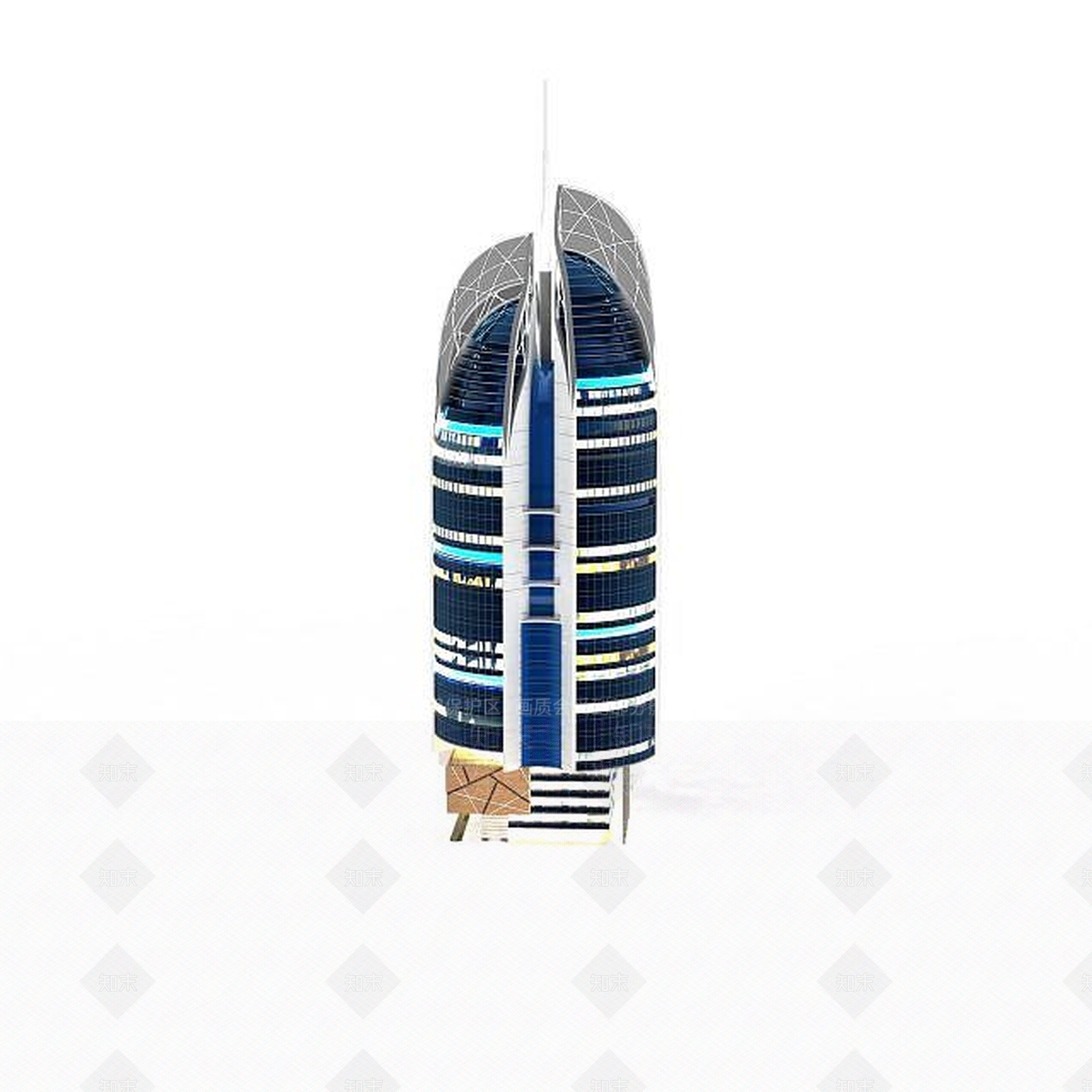 现代概念弹头状钢筋钢化玻璃大楼3D模型下载【ID:1199579780】