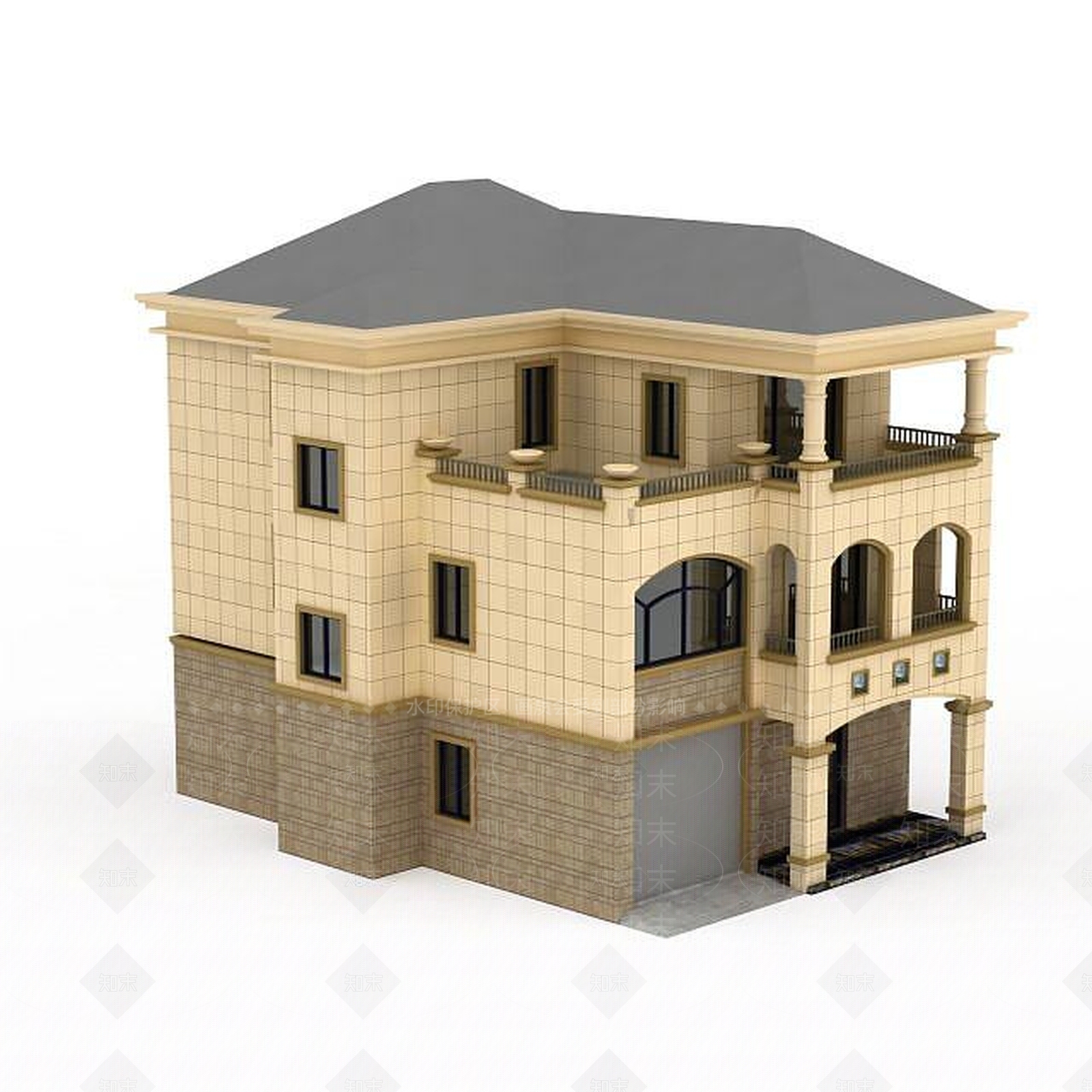 欧式古典欧式三层小别墅3D模型下载【ID:1199582440】