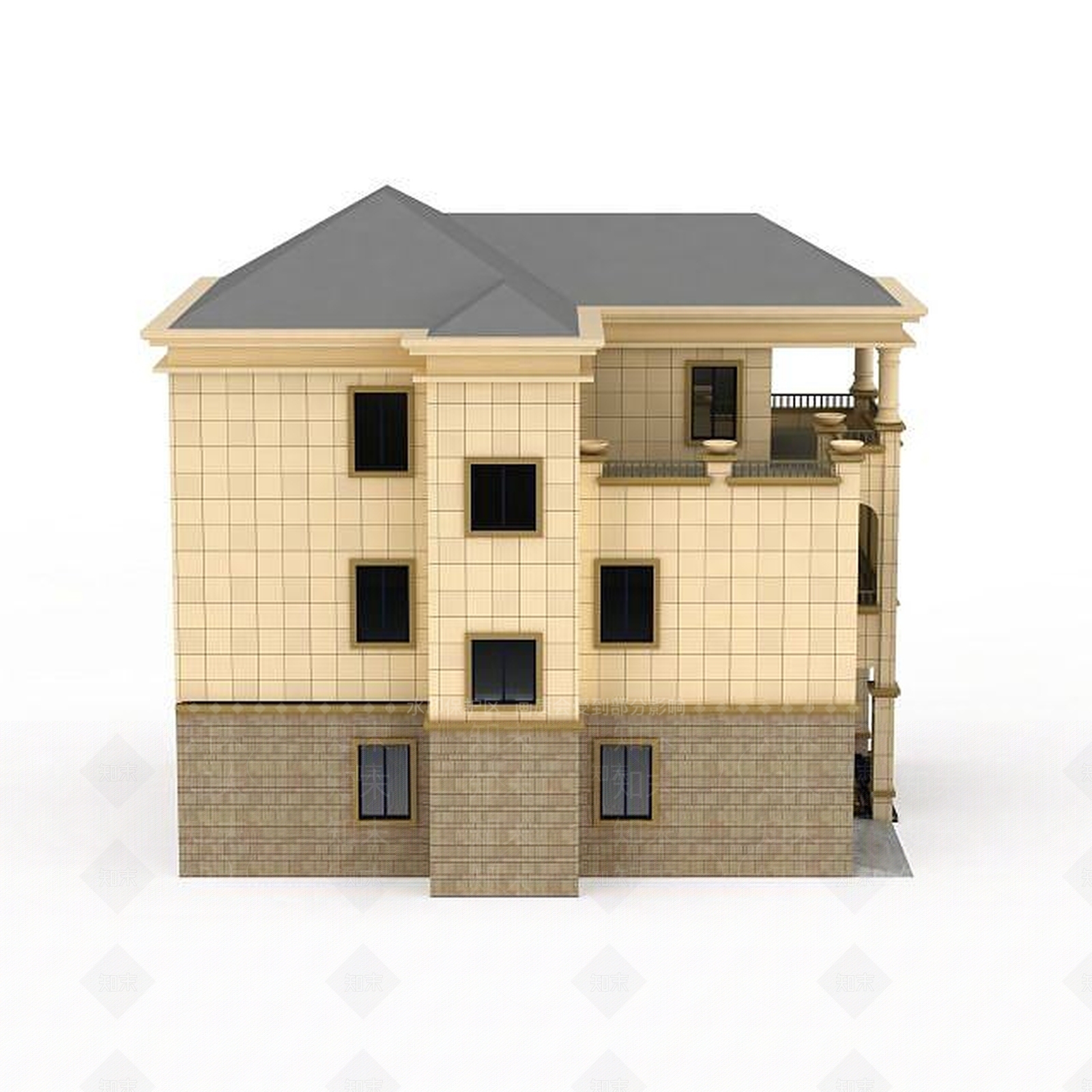 欧式古典欧式三层小别墅3D模型下载【ID:1199582440】